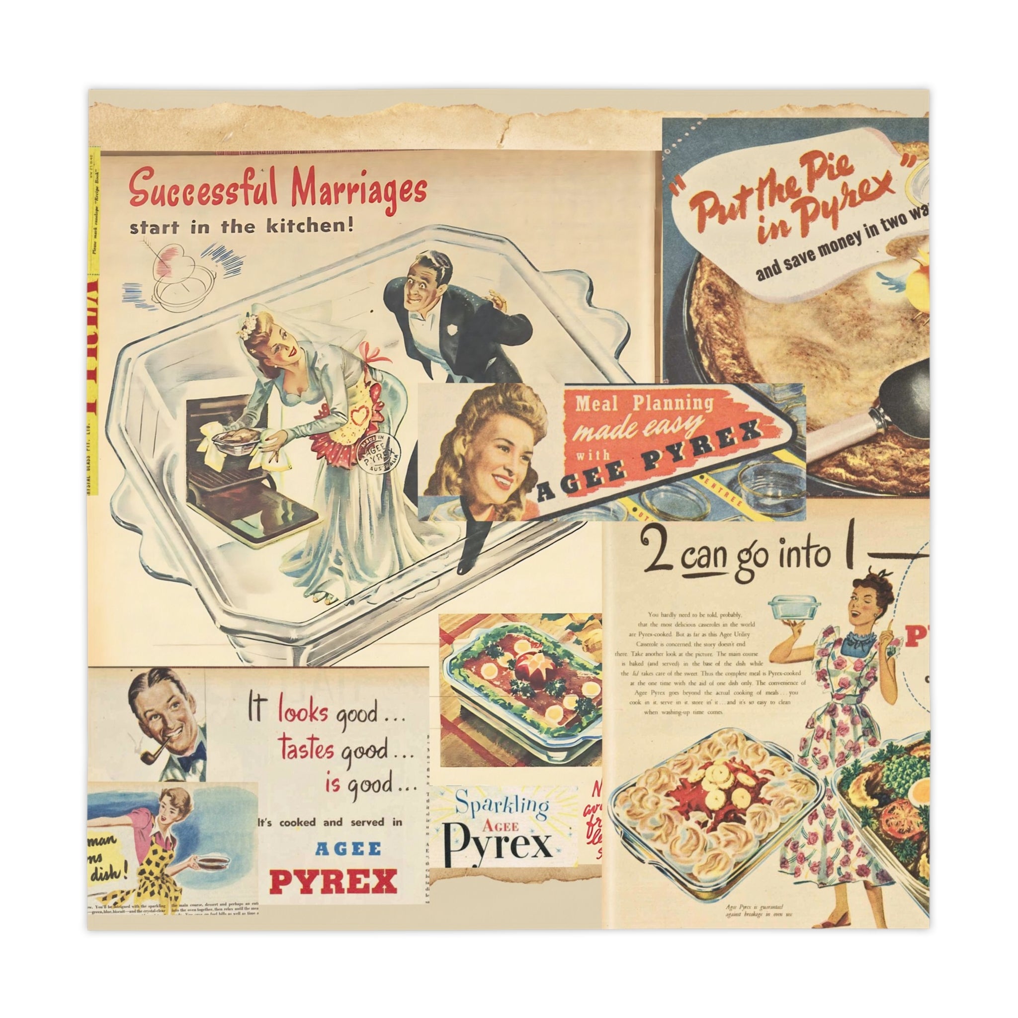 Vintage Pyrex Ads, Kitschy Fun Mid Mod Tablecloth - Mid Century Modern Gal