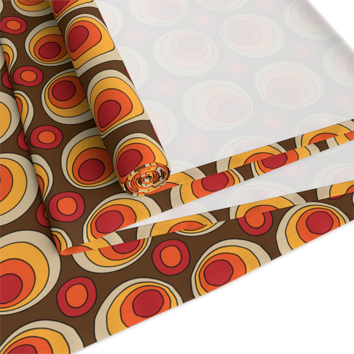 Retro Orbs, Orange Brown Yellow Groovy Geometric Mid Mod Table Runner - Mid Century Modern Gal
