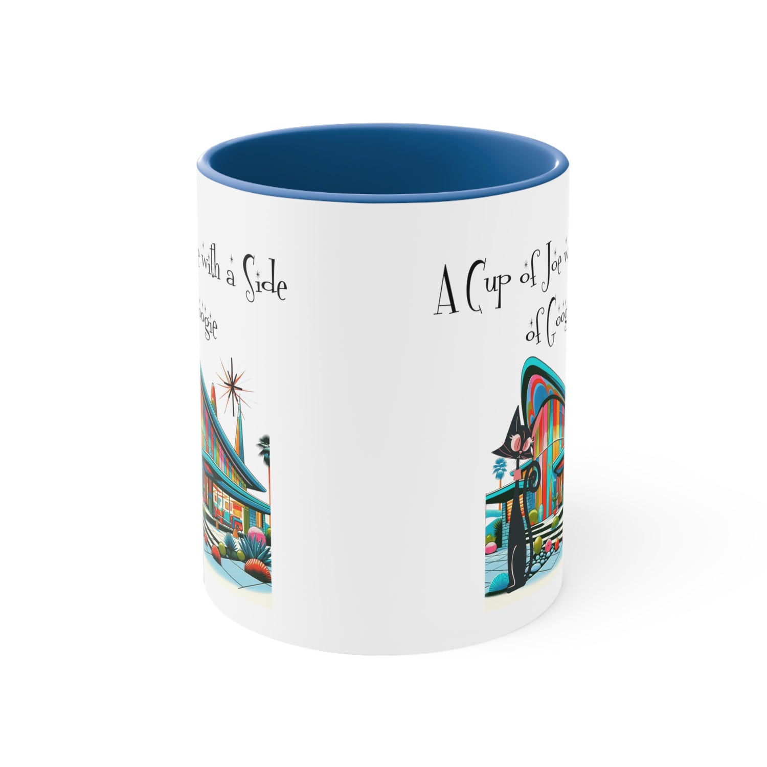 Mid Century Modern Drinkware, Atomic Cat Coffee Mug, Googie Designed, Mid Mod Coffee Lover Gifts - Mid Century Modern Gal