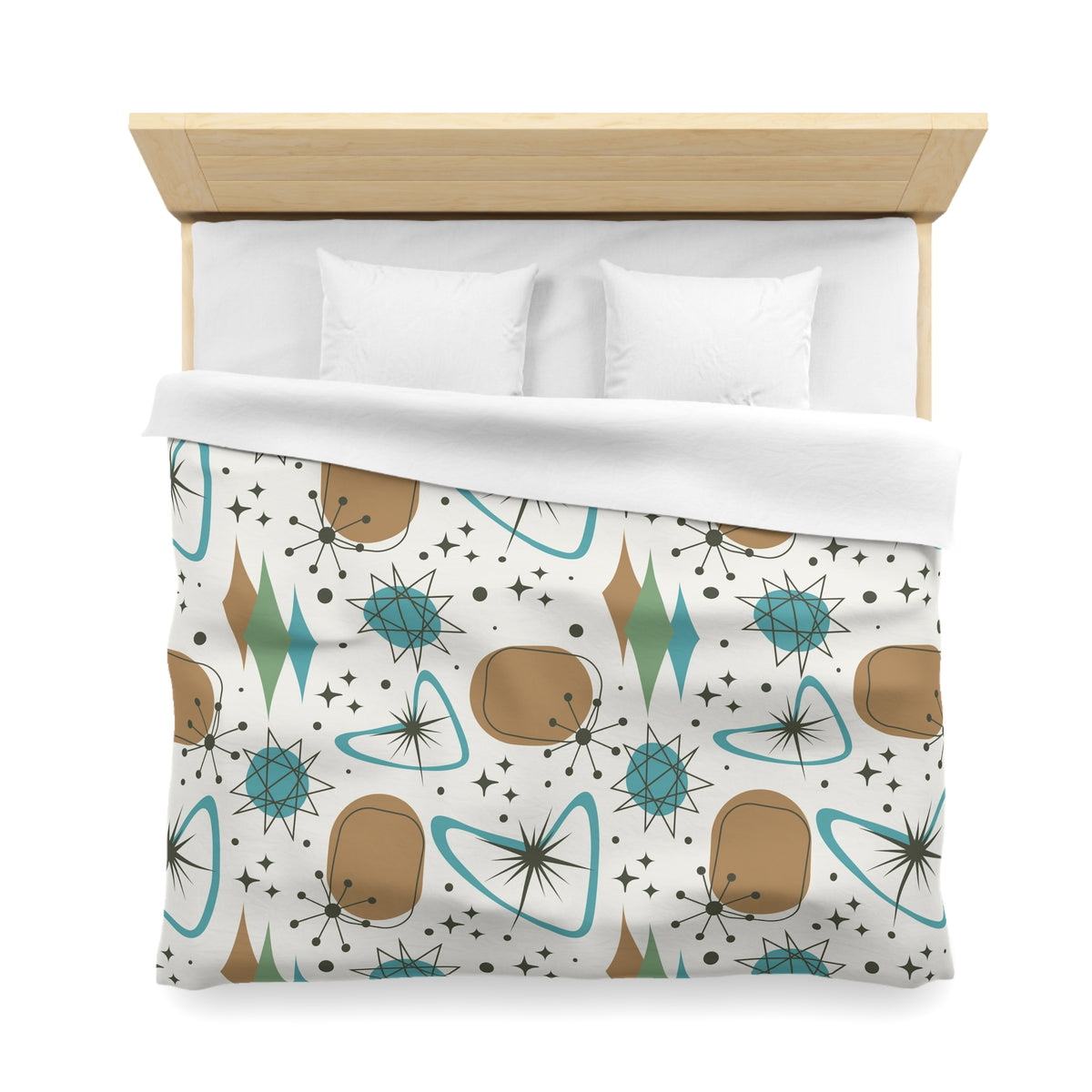 Mid Century Modern Franciscan Starburst Camel Brown, Beige Teal Starburst Retro-Modern Duvet Cover - Mid Century Modern Gal