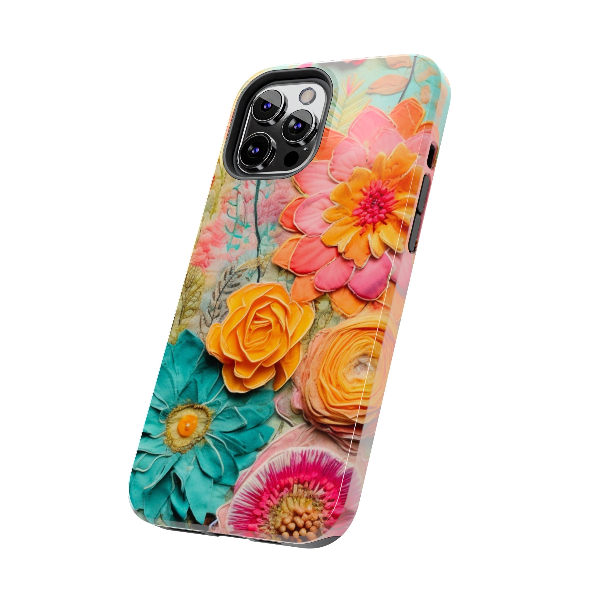 Boho Retro Floral Faux Pressed Flowers Smart Phone Tough Phone Cases - Mid Century Modern Gal