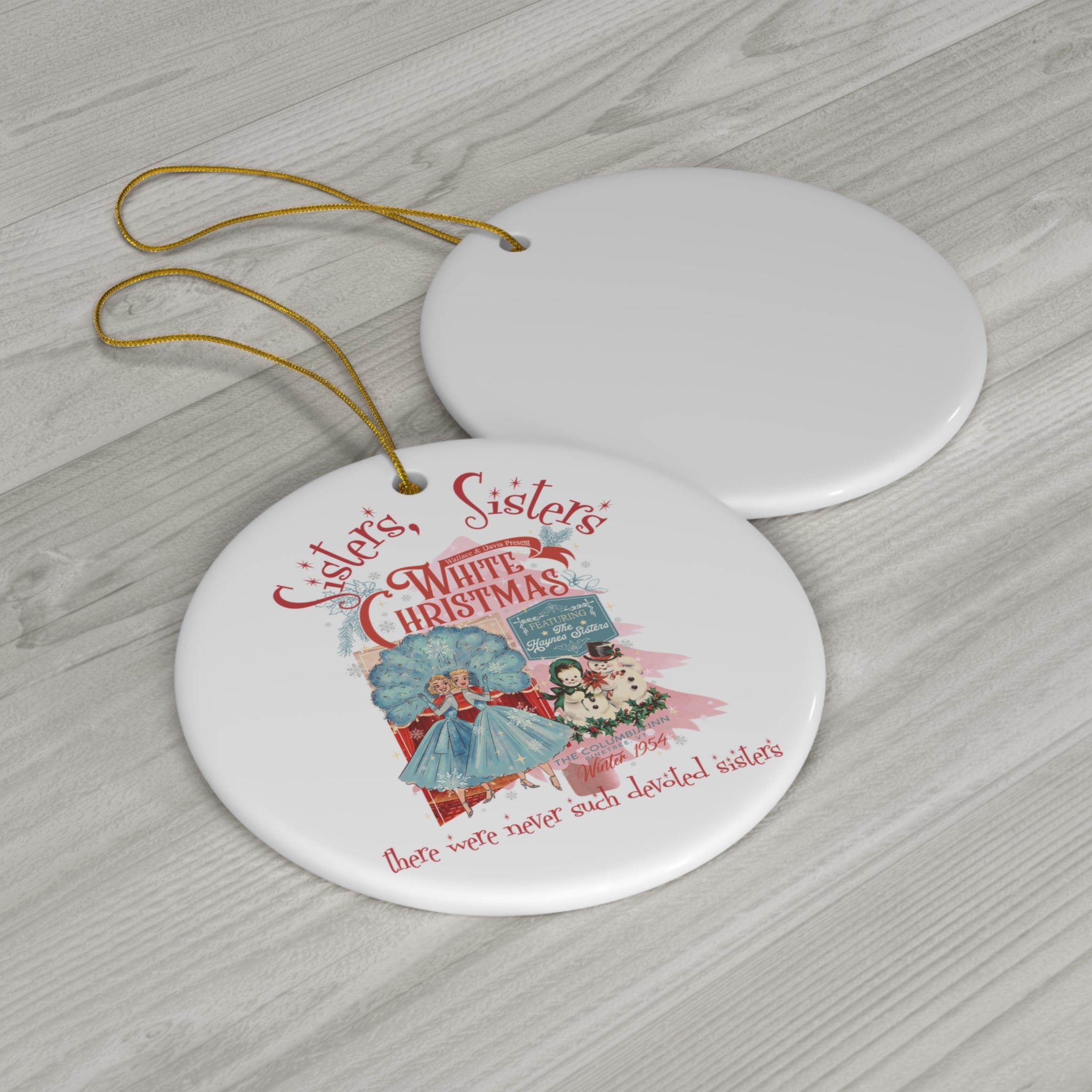 Sister Sister Christmas Ceramic Ornament, Holiday Decor, Gift for Sisters, Family Keepsake, White Christmas Decoration, Festive Ornament - Mid Century Modern Gal