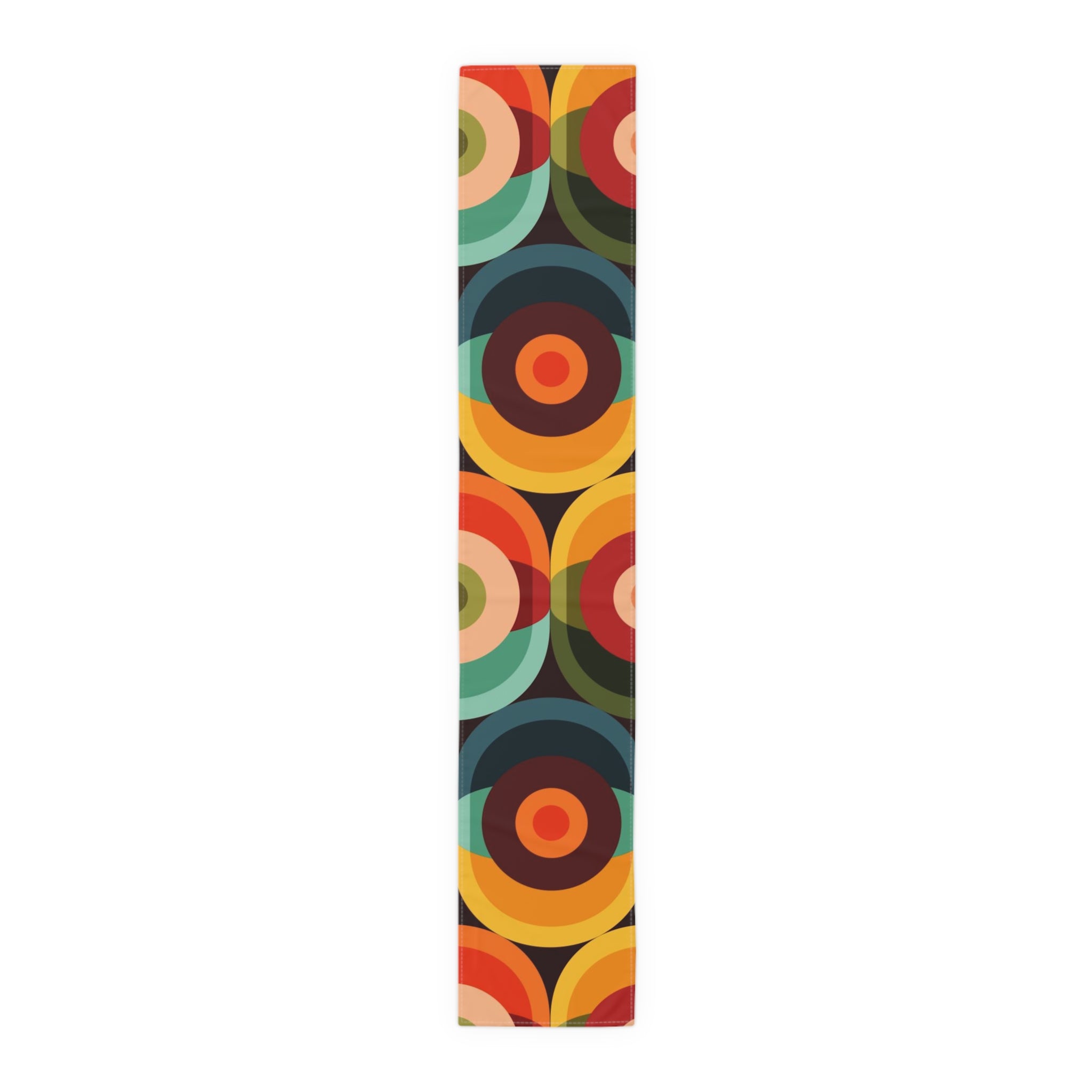 Mid Century Modern Table Runner, Groovy Orb Circles, Mustard Yellow, Burnt Orange, Trippy Hippie 70s MCM Table Runner - Mid Century Modern Gal