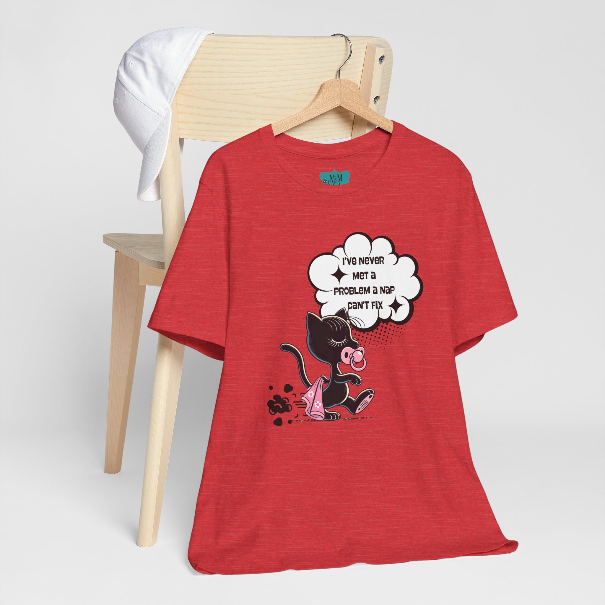 Quirky Retro Cat, Funny Mod Cat Dragging Blankie, Nap Quote Shirt Unisex Jersey Short Sleeve Tee - Mid Century Modern Gal