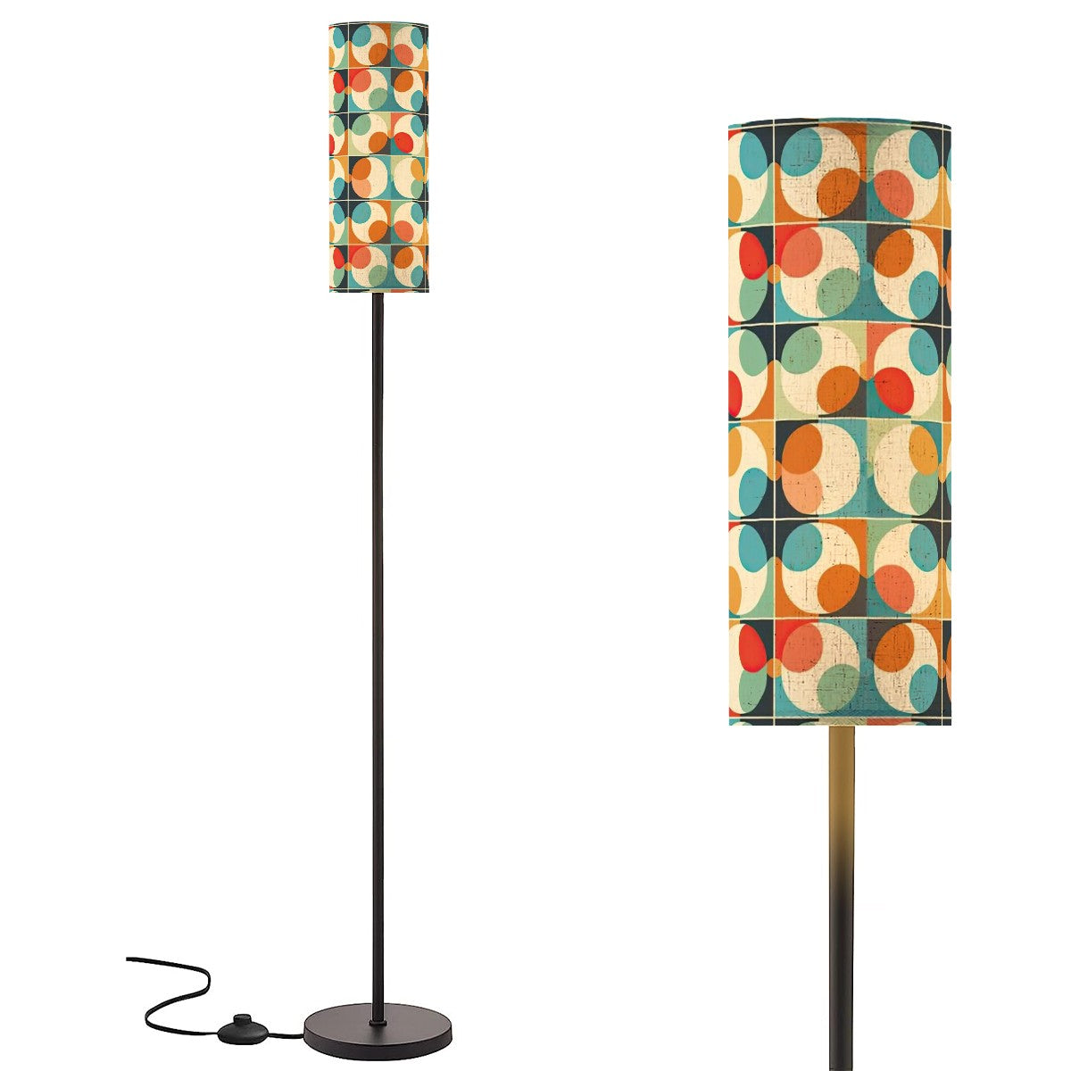 Mid Century Modern Groovy Mod, Orange Blue Teal Space Orbs Slim Tall Floor Lamp - Mid Century Modern Gal