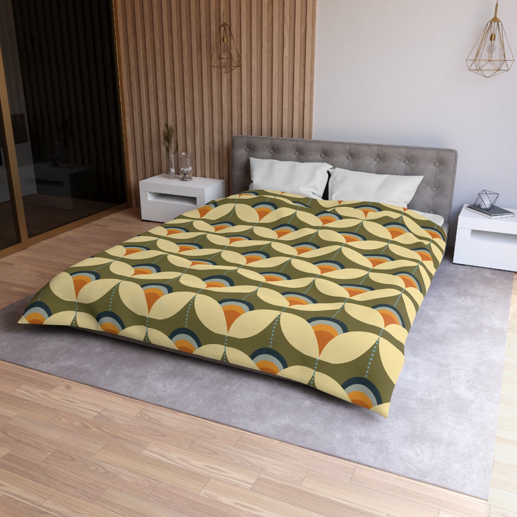 Scandinavian Modern Danish, Green, Beige Orange, Blue, Mid Century Modern Designed Duvet Cover - Mid Century Modern Gal