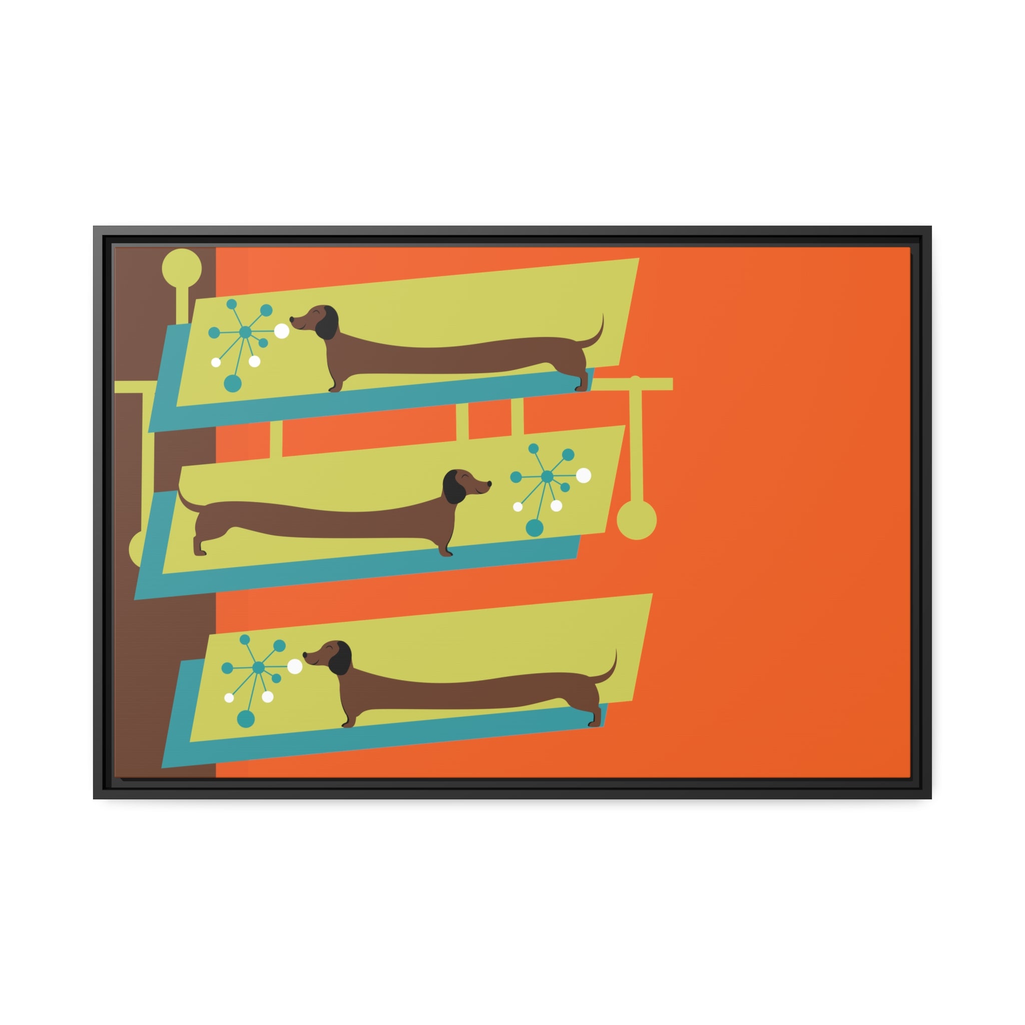 Mid Mod Doxie Dog MCM Wall Art, Orange, Green Teal, Mid Century Modern Wall Art - Mid Century Modern Gal