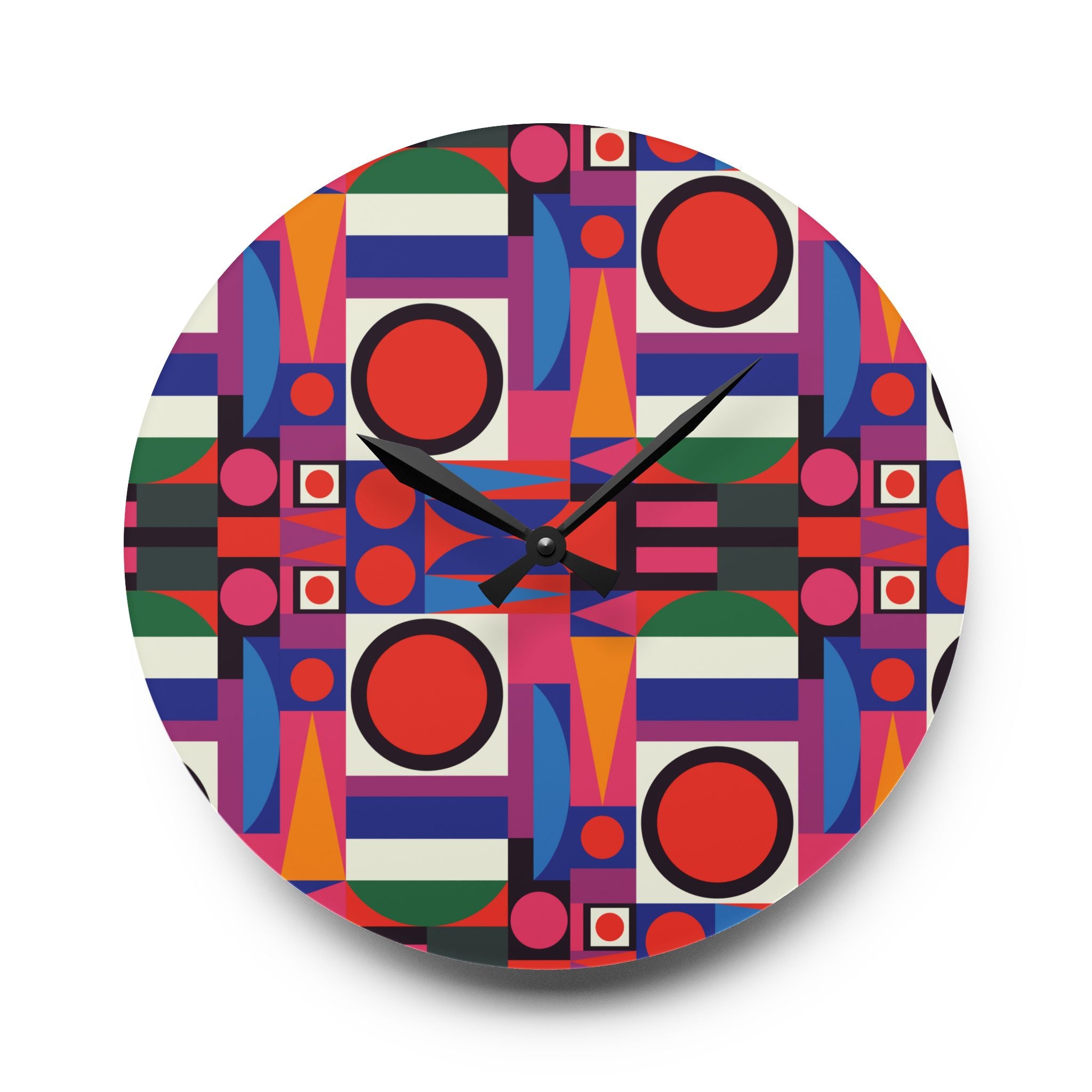 Mid Century Modern Bauhaus Designed Wall Clock Vibrant Geometric Acrylic Wall Clock - Colorful Modern Decor - Mid Century Modern Gal