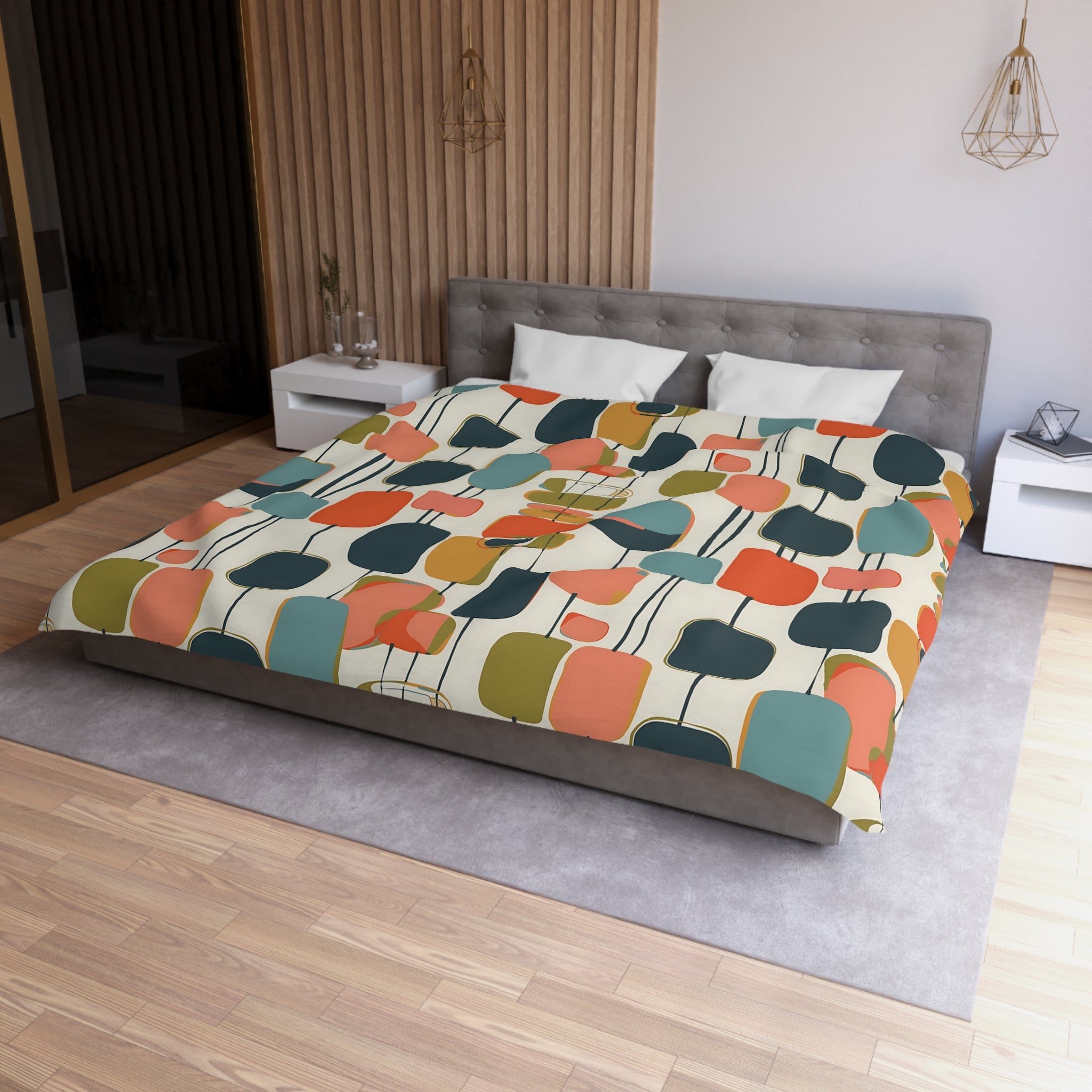 Mid Century Mod Scandinavian Abstract, Geometric Colorful Retro Duvet Cover - Mid Century Modern Gal
