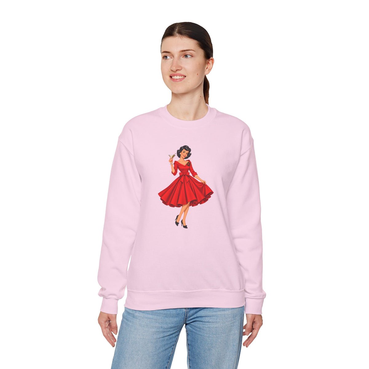 Mid Century Modern Christmas Martini Gal Unisex Heavy Blend™ Crewneck Sweatshirt - Mid Century Modern Gal
