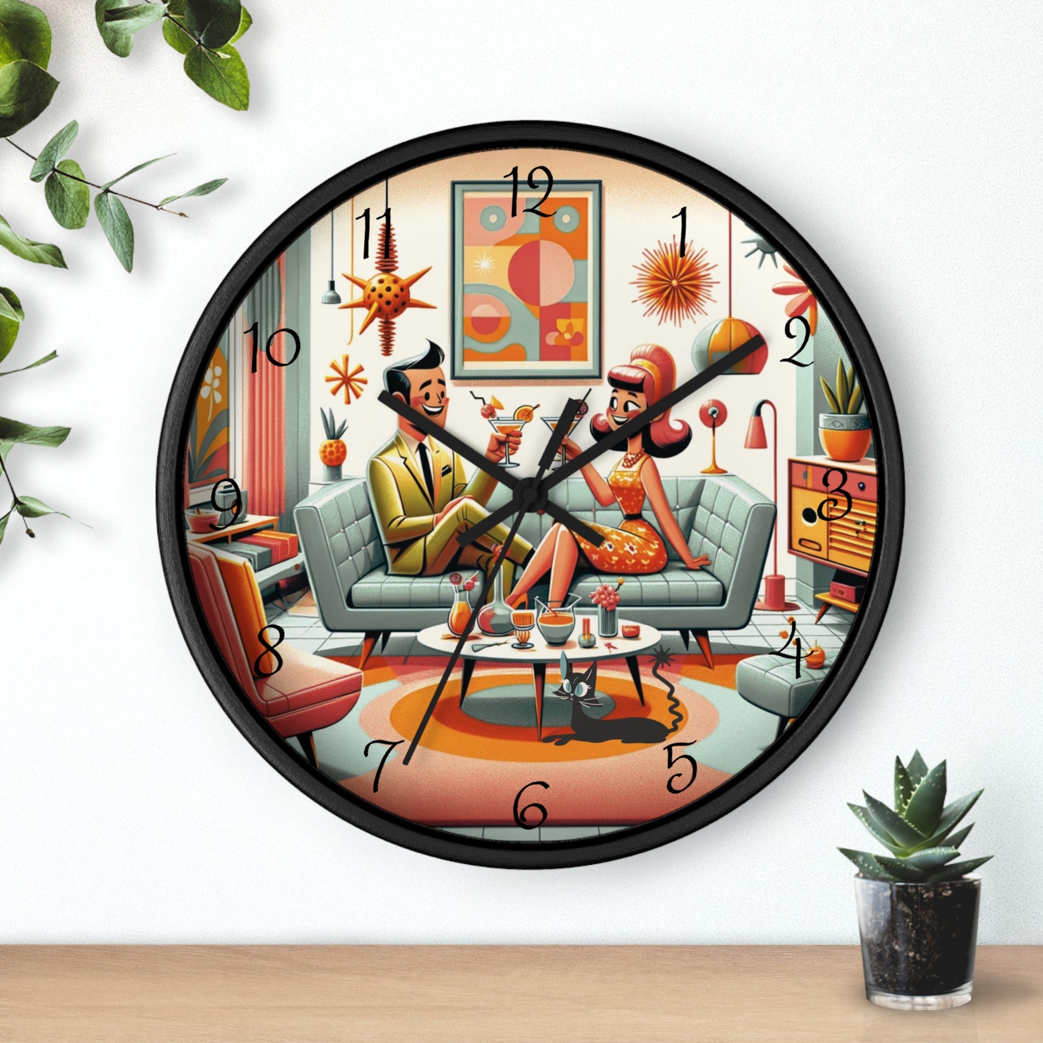 Mid Century Modern Kitschy Quirky Mod Couple, Fun Retro Wall Clock - Mid Century Modern Gal