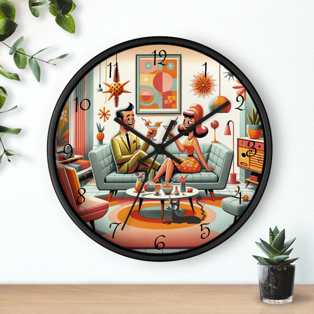 Mid Century Modern Kitschy Quirky Mod Couple, Fun Retro Wall Clock