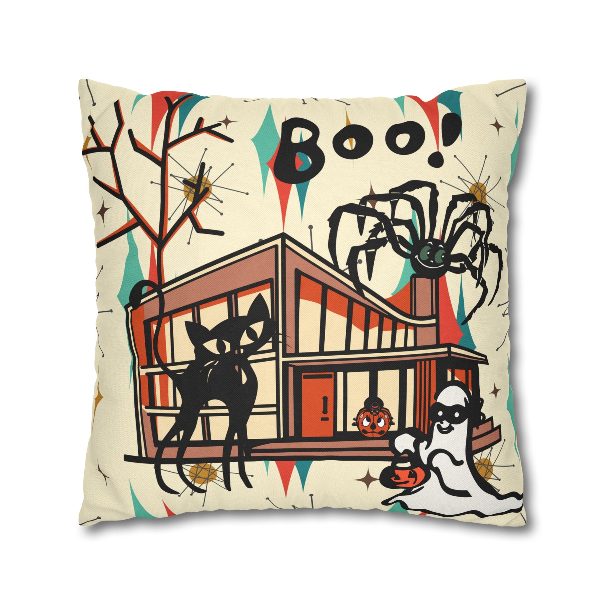 Retro Halloween, Atomic Cat Franciscan Pattern, Kitschy Boo Pillow Cover Only - Mid Century Modern Gal