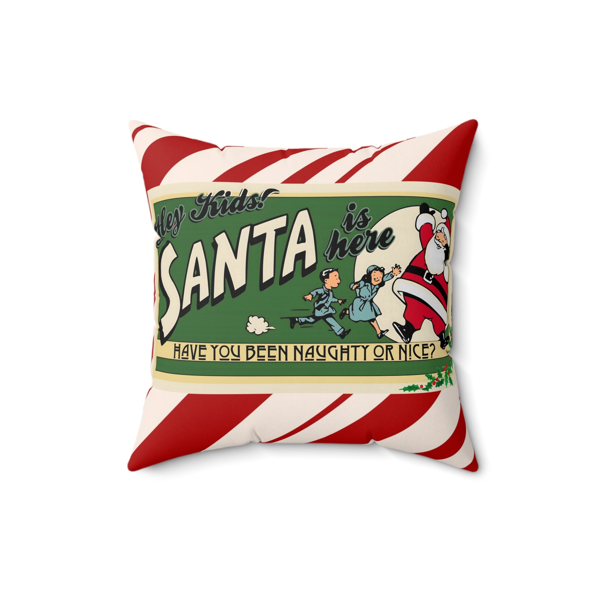 Santa Claus Vintage 50s Ad, Kitschy Holiday Candycane Pillow And Insert - Mid Century Modern Gal