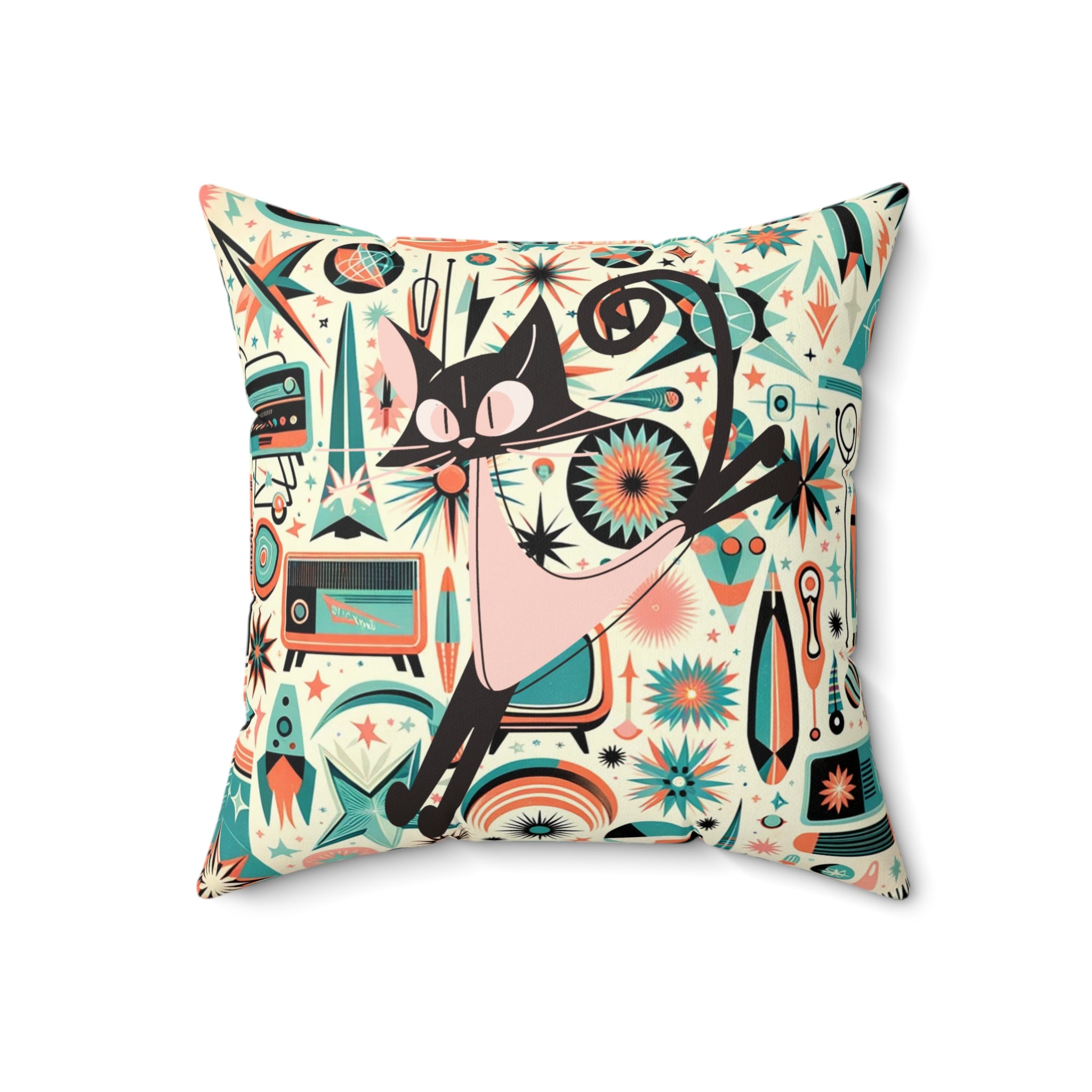 Mid Century Modern Atomic Cat, Retro Pillow And Insert - Mid Century Modern Gal