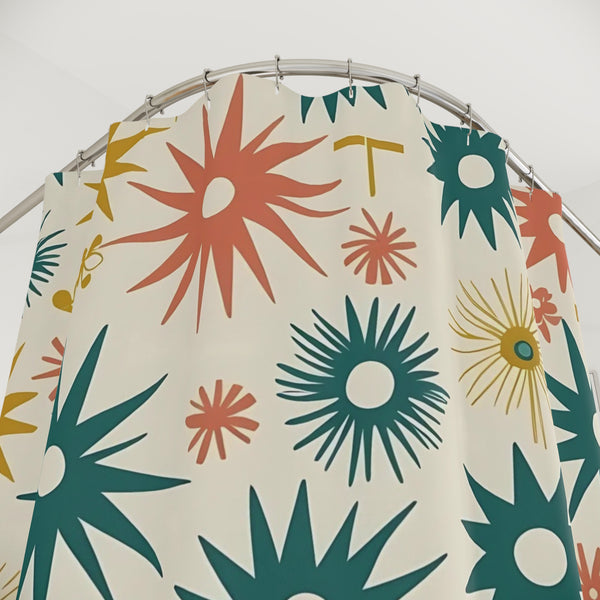 Mid Century Modern Atomic Starburst Shower Curtain