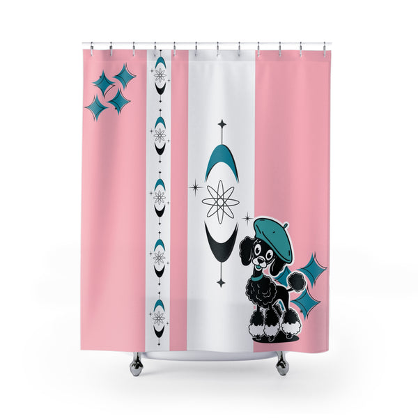 Retro Poodle Pink Mid Mod Shower Curtain - Vintage Style Home Decor