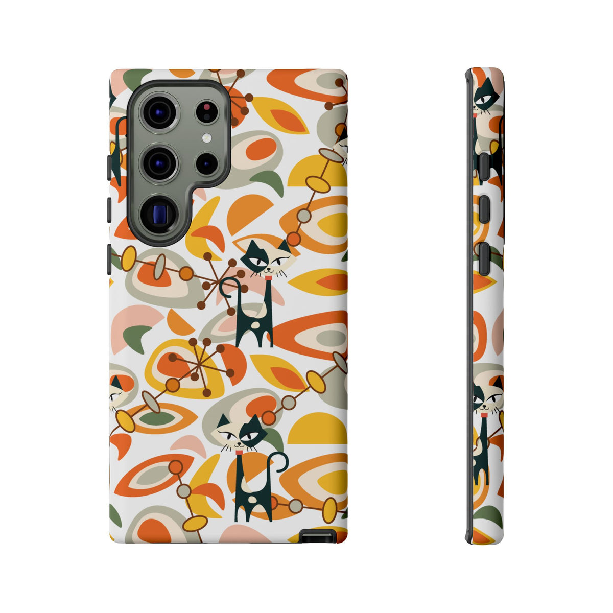 Atomic Cat Mid Mod Orange, Yellow, Groovy Cat Smart Phone Tough Cases - Mid Century Modern Gal