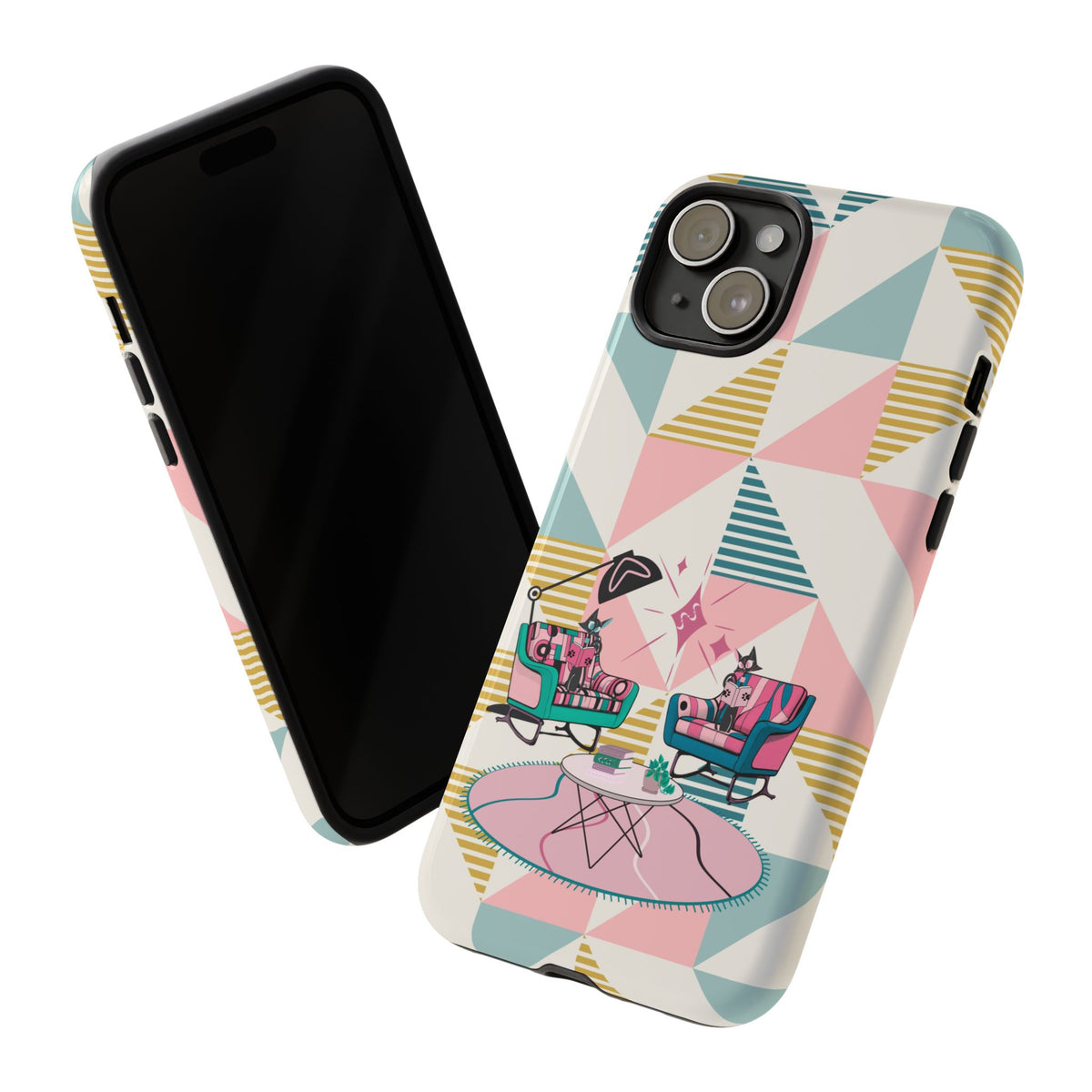 Atomic Cats Reading, Book Talk, Book Lover, Retro Chic Phone Case with Retro Vibe - Cozy Living Room Design