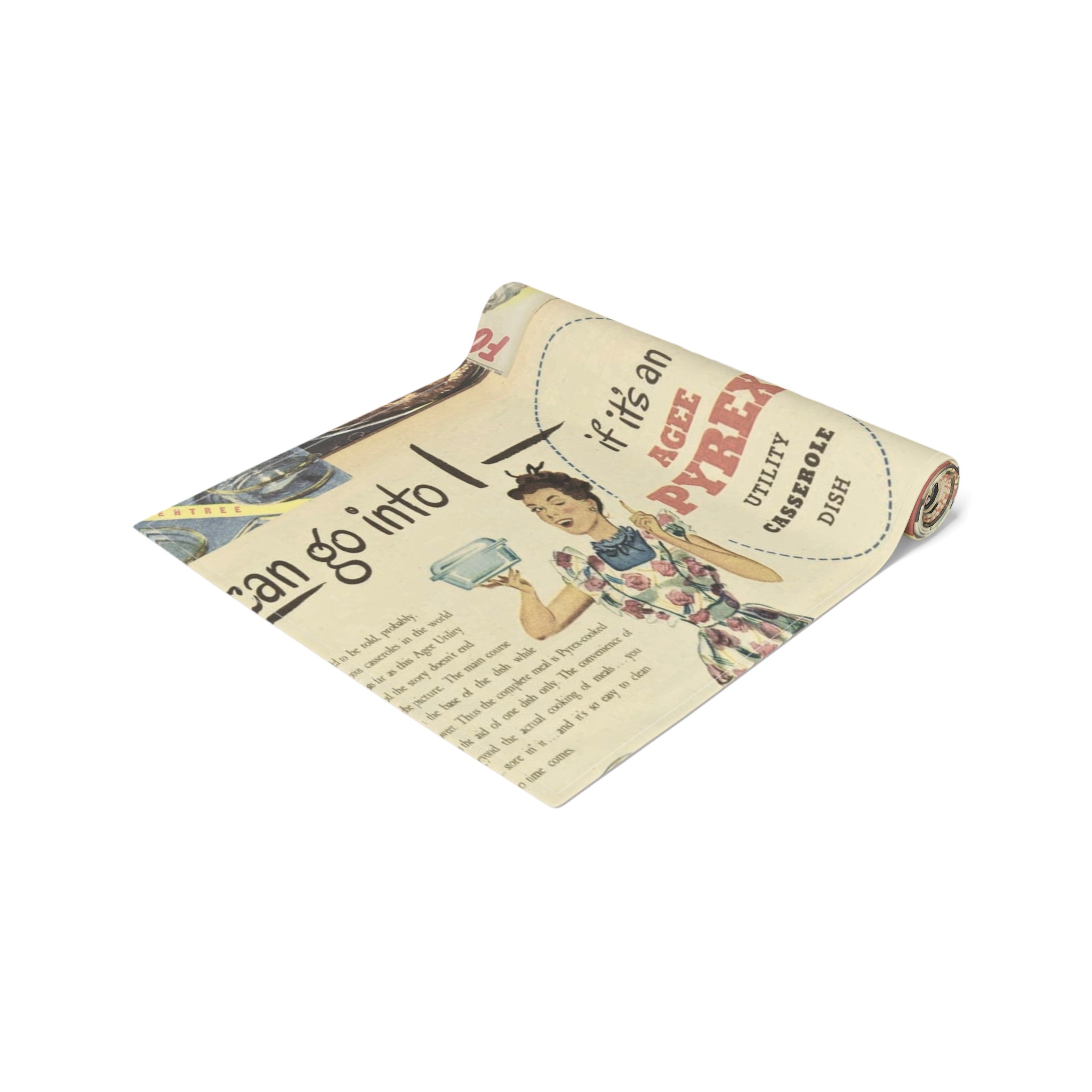 Vintage Pyrex Kitchen Ads, Mod Kitschy 50s Table Runner - Mid Century Modern Gal