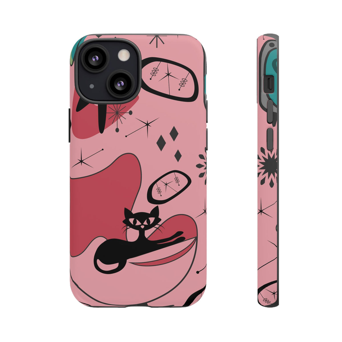 Atomic Cat, Pink Mid Century Modern, Egg Chair, Space Cat Tough Phone Case