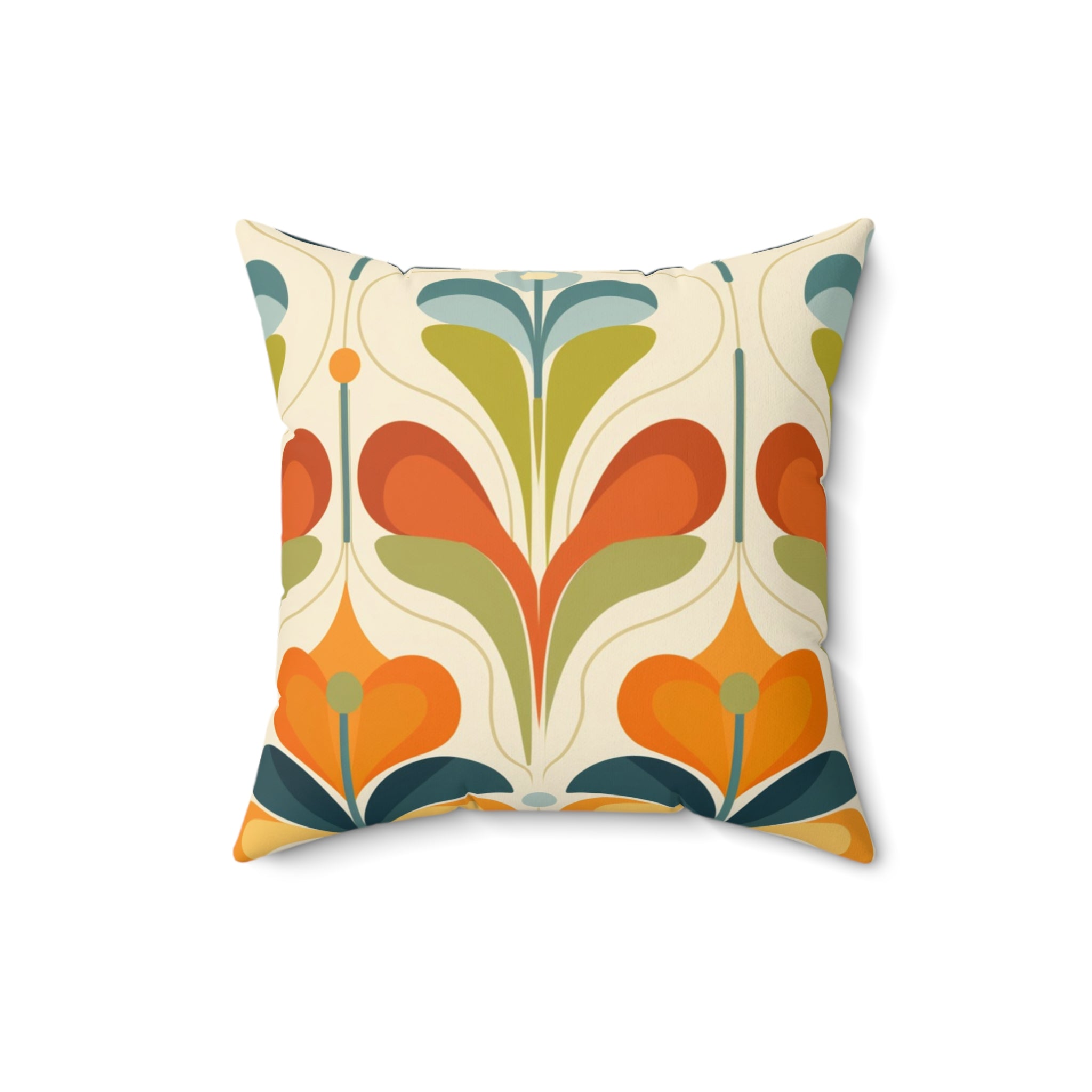 Retro Floral Orange, Green, Blue MCM Pillow, Vibrant Home Décor Accent - Mid Century Modern Gal