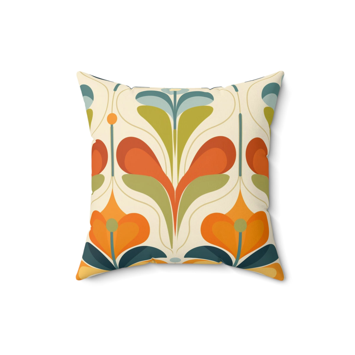 Retro Floral Orange, Green, Blue MCM Pillow, Vibrant Home Décor Accent - Mid Century Modern Gal