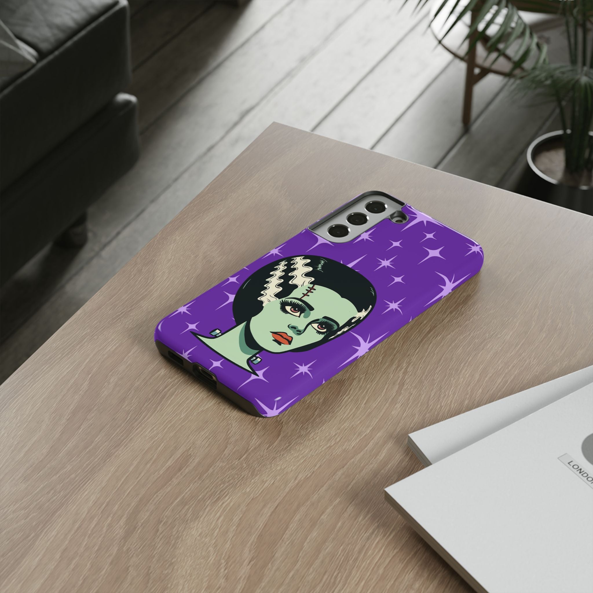 Bride of Frankenstein Retro Mid Mod Horror Buff Purple Halloween Tough Phone Case