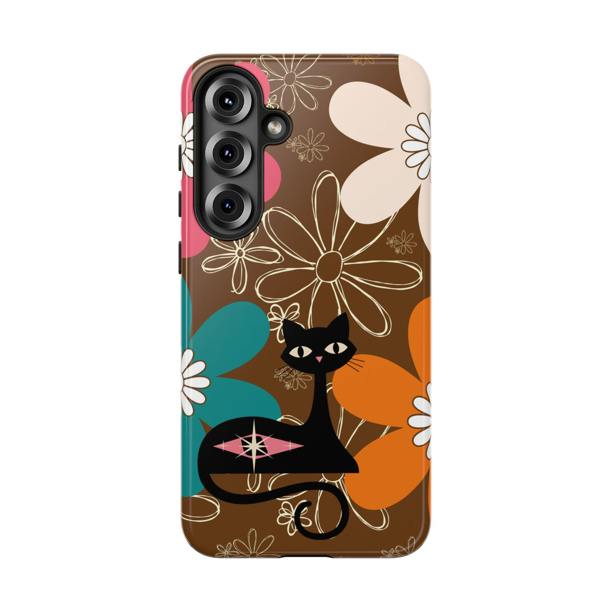 Atomic Cat Retro 70s Vibe Flower Power Tough Cases: Cute Floral and Cat Phone Case for Cat Lovers