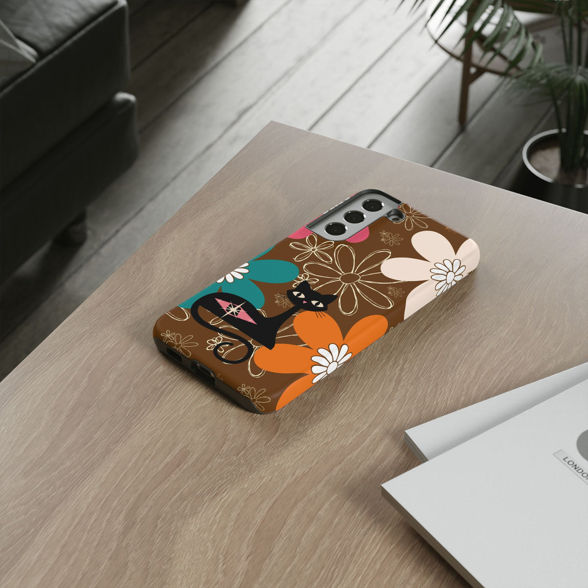 Atomic Cat Retro 70s Vibe Flower Power Tough Cases: Cute Floral and Cat Phone Case for Cat Lovers