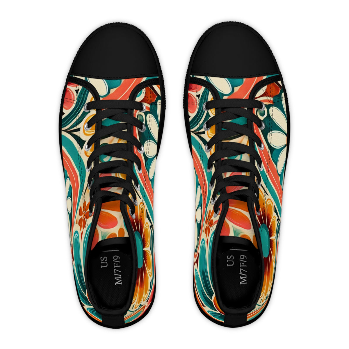 Retro 70s Bohemian Floral Women's High Top Sneakers - Vibrant Style for Every Occasion - Mid Century Modern Gal