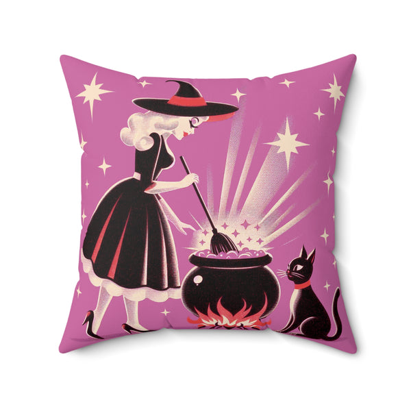 Witch's Brew Mid Century Modern Halloween Gothic Pink Pillow Cover and Insert