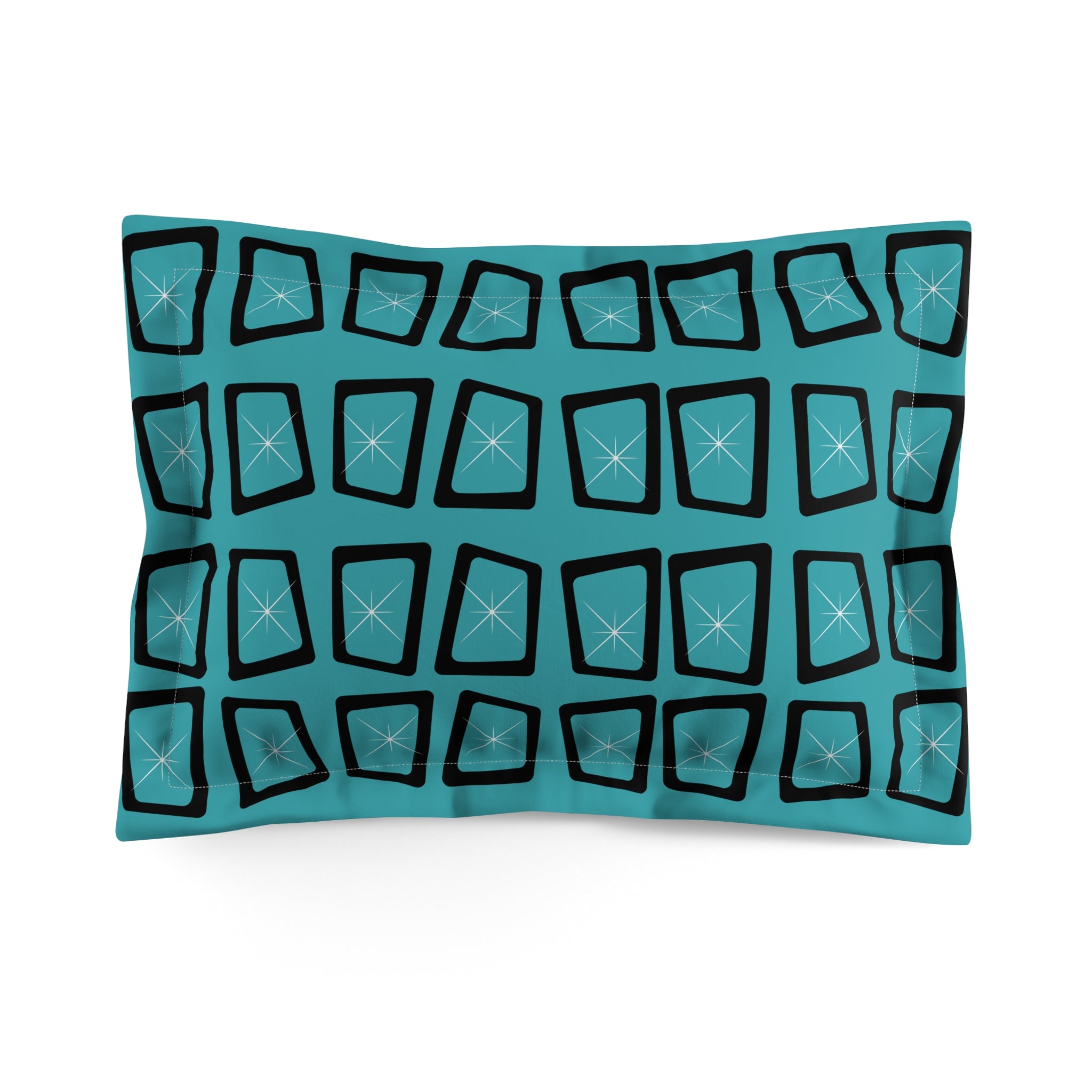 Mid Century Modern Teal Geometric Microfiber Pillow Sham - Stylish Bedding Decor - Mid Century Modern Gal