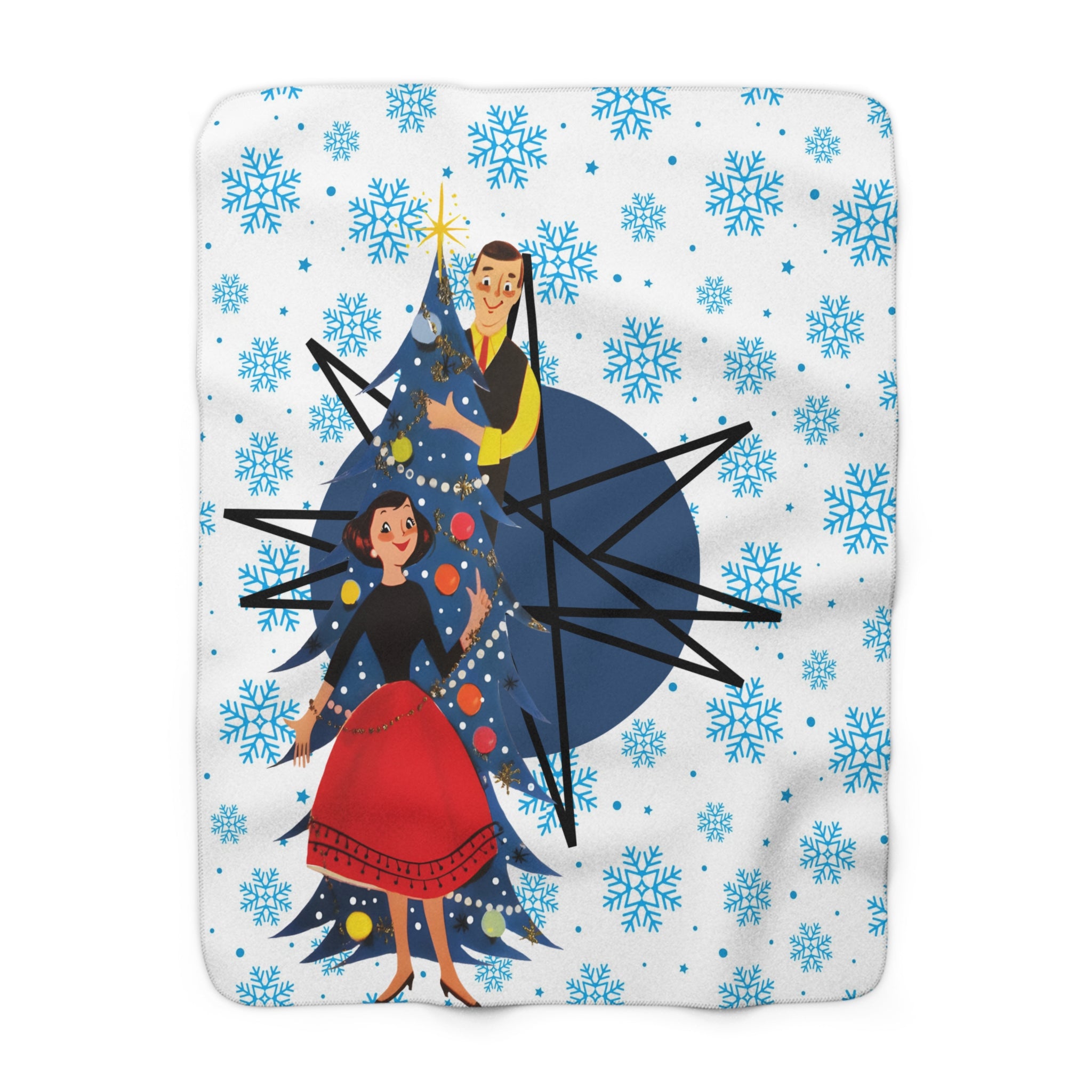 50s Christmas Fransican Starburst, Kitschy Snuggly Snowfake Blanket Gift - Mid Century Modern Gal