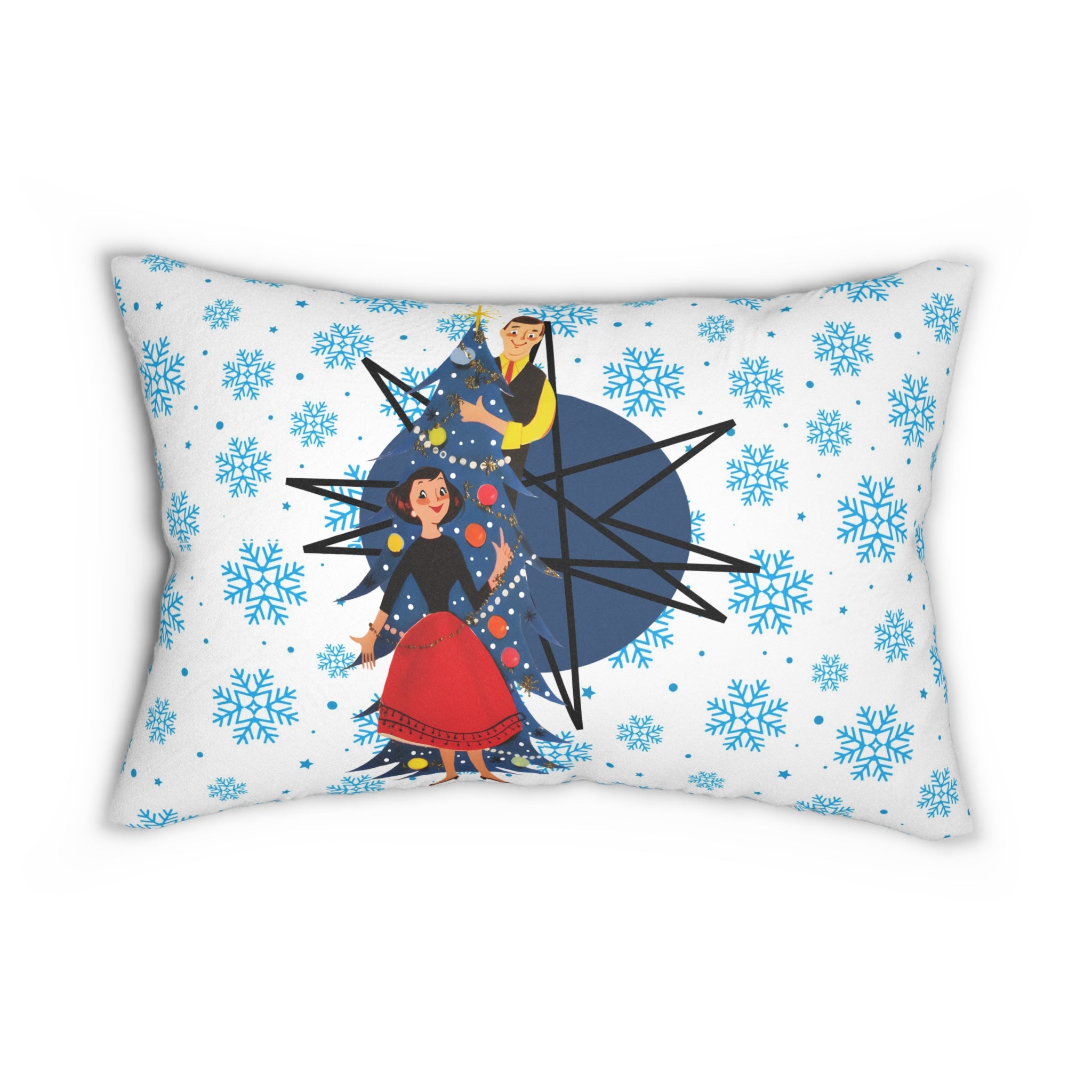 50s Christmas Kitsch Snowflake Mod Holiday Lumbar Pillow - Mid Century Modern Gal