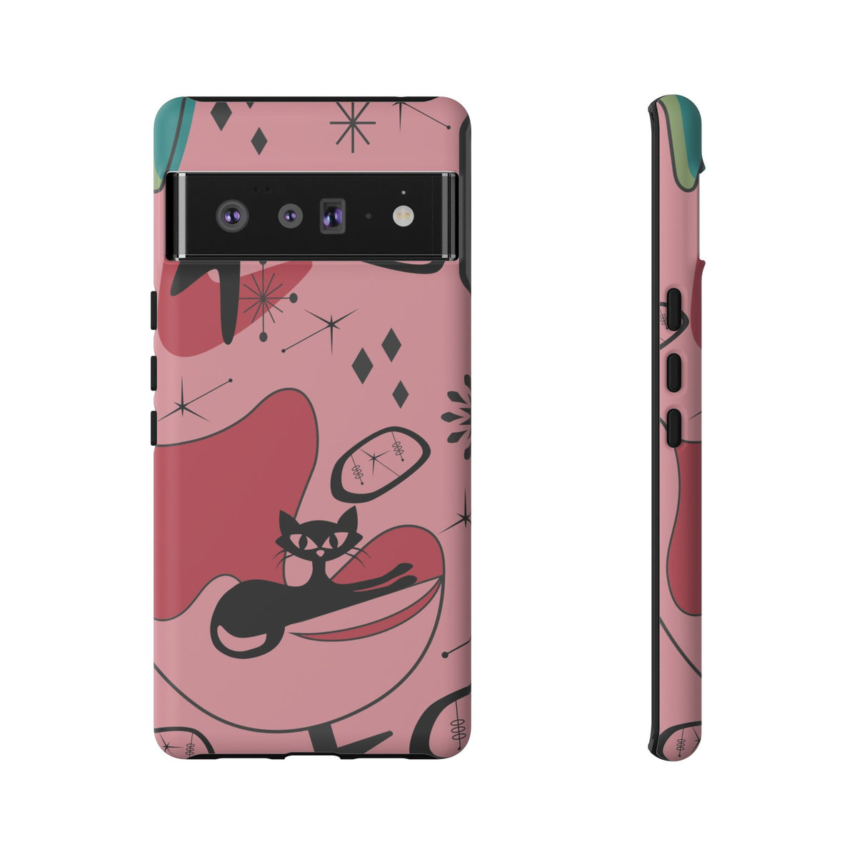 Atomic Cat, Pink Mid Century Modern, Egg Chair, Space Cat Tough Phone Case