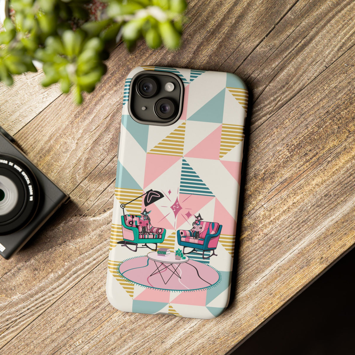 Atomic Cats Reading, Book Talk, Book Lover, Retro Chic Phone Case with Retro Vibe - Cozy Living Room Design