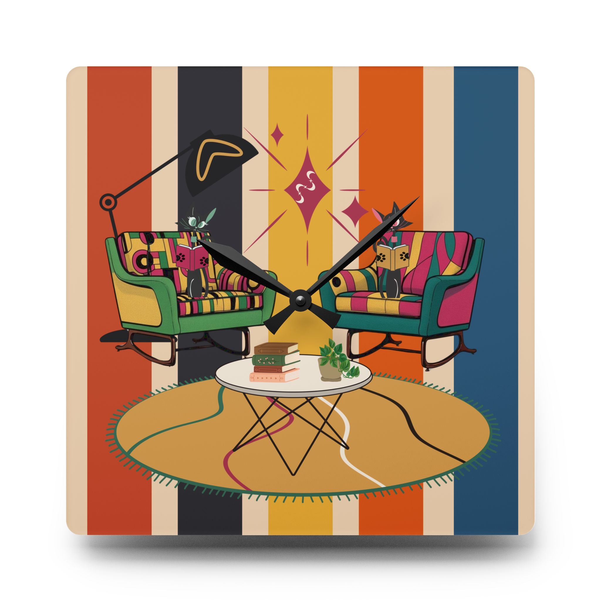 Retro Mid Century Modern Clock - Book Lover Gal, Kitschy Mod Stylish Living Room Decor - Mid Century Modern Gal