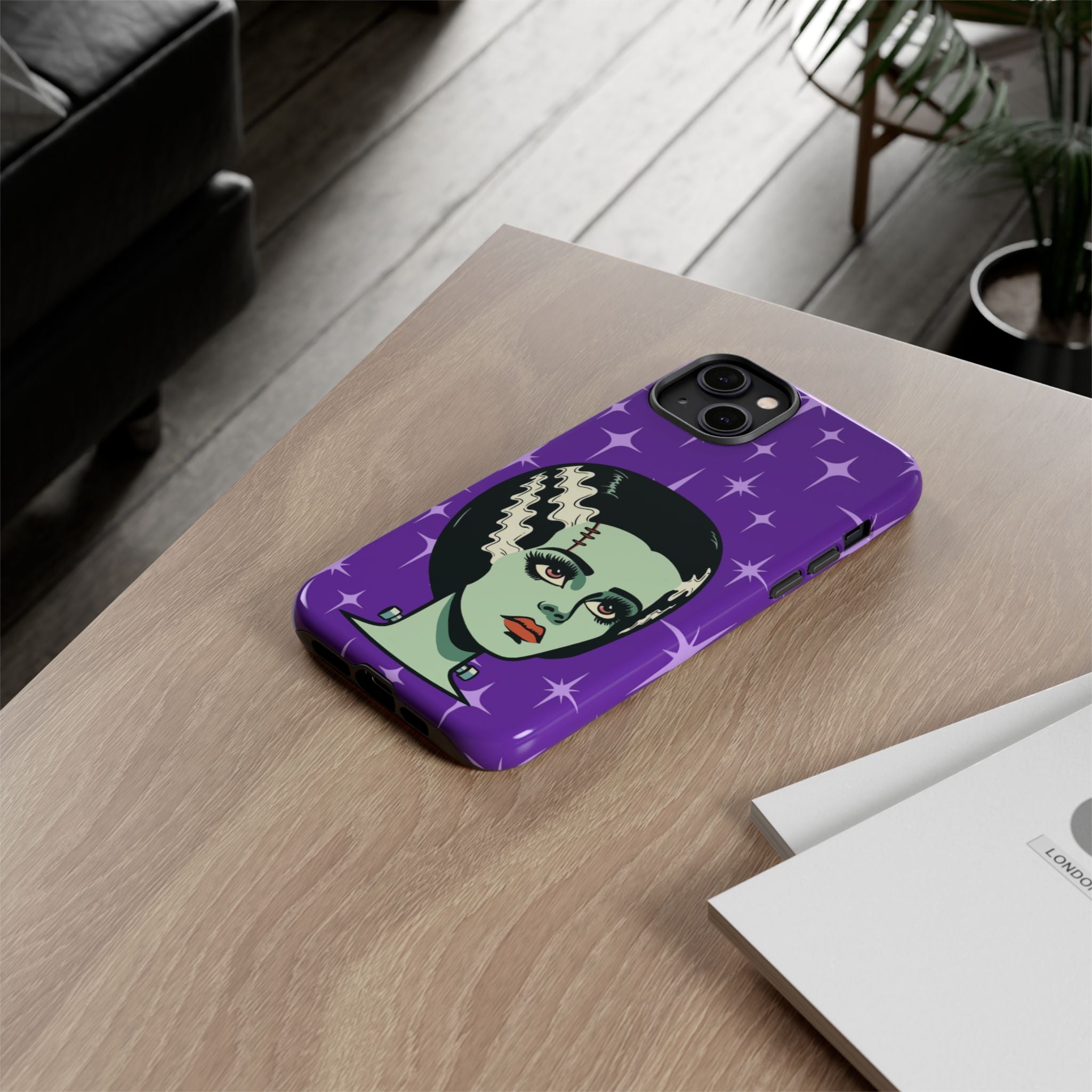 Bride of Frankenstein Retro Mid Mod Horror Buff Purple Halloween Tough Phone Case