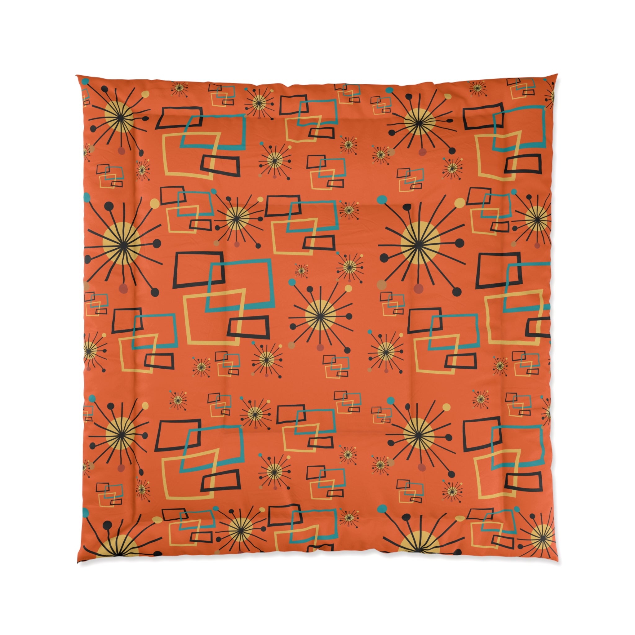 Retro Orange Starburst Mid Century Modern Comforter - Abstract Geometric Pattern for Cozy Bedrooms - Mid Century Modern Gal