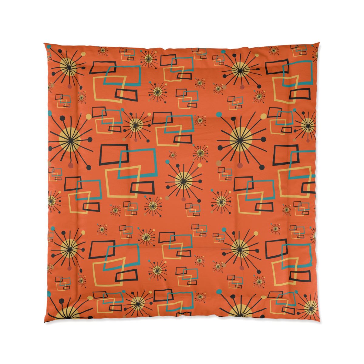 Retro Orange Starburst Mid Century Modern Comforter - Abstract Geometric Pattern for Cozy Bedrooms - Mid Century Modern Gal