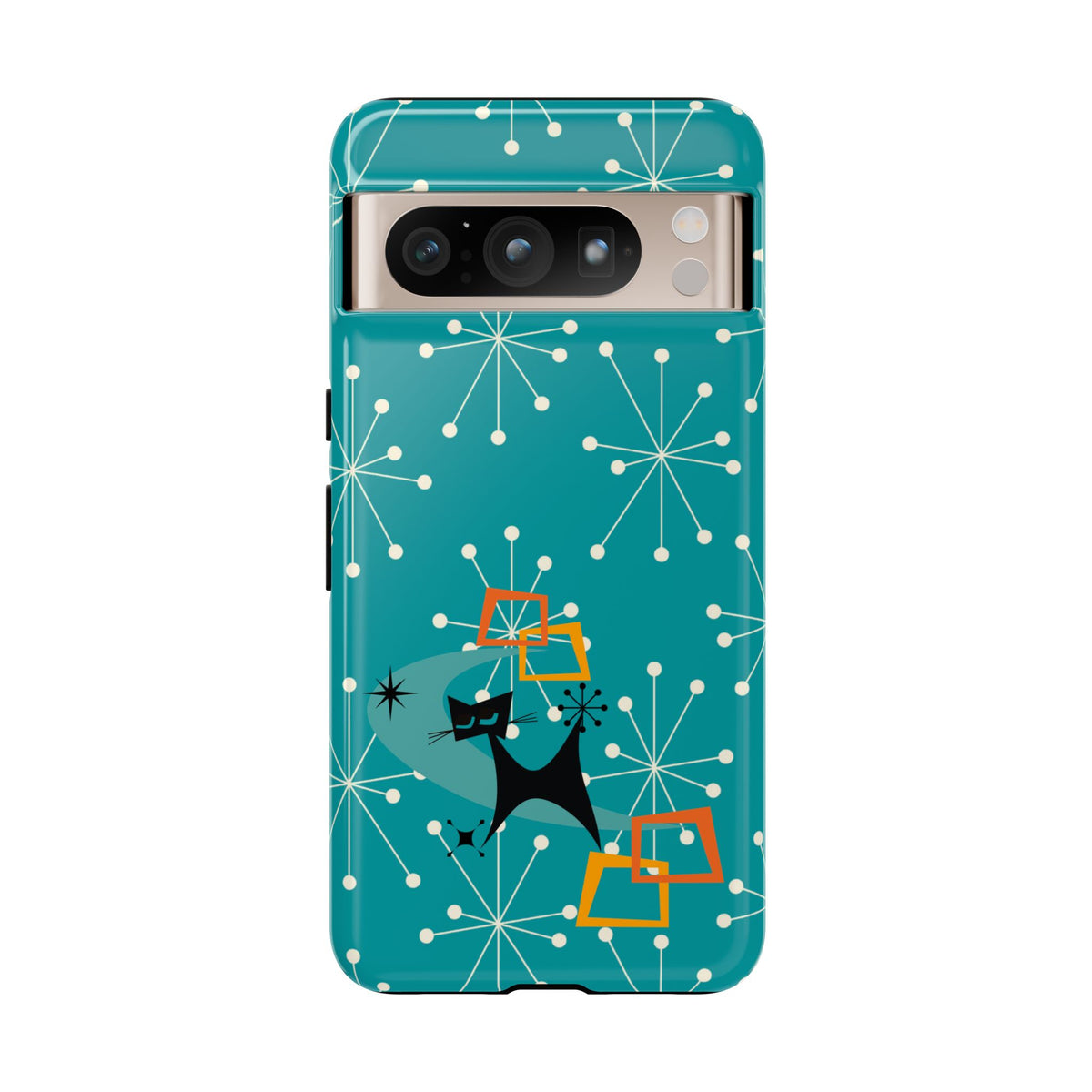 Atomic Space Cat, Starburst Blue, Retro Groovy Smart Phone Tough Phone Cases