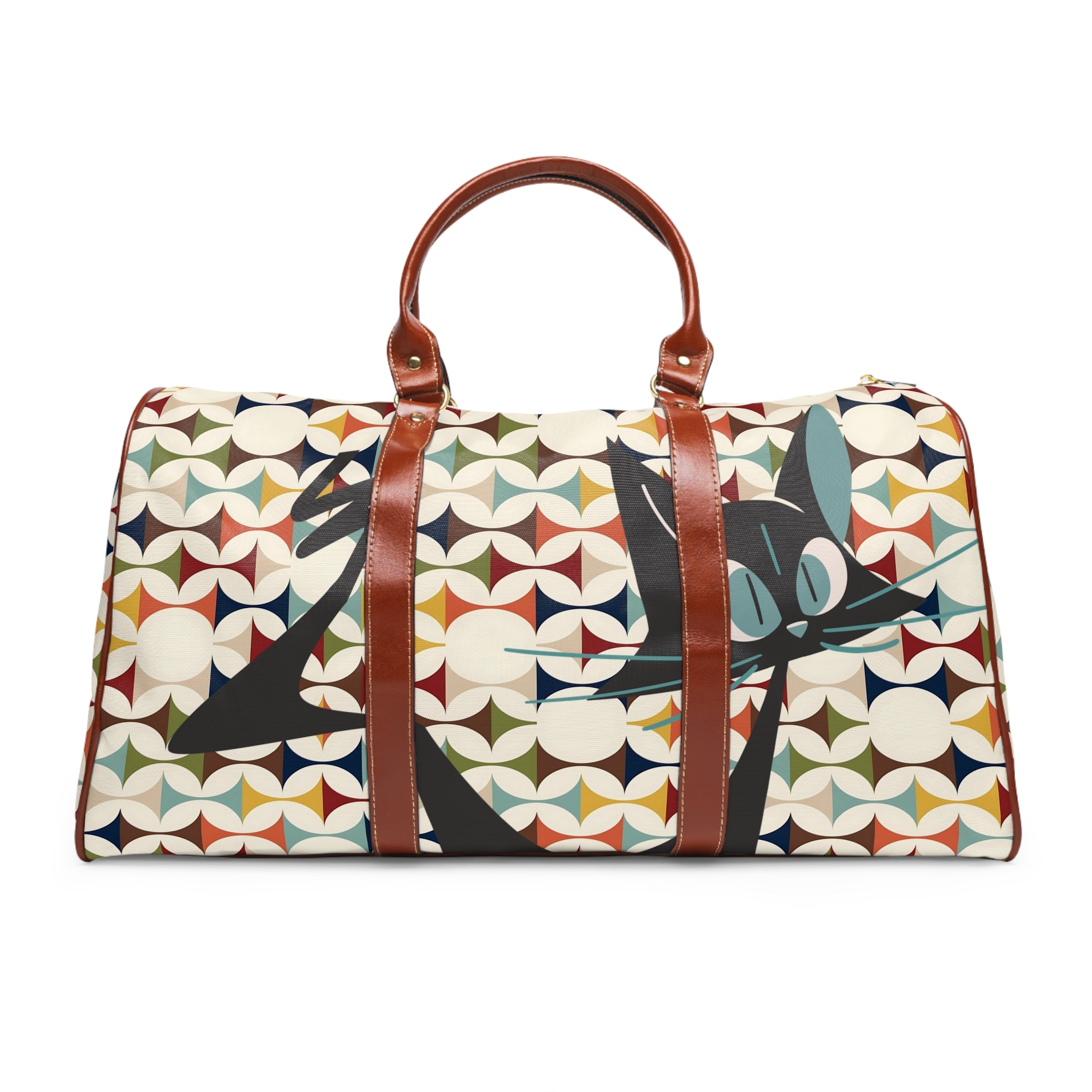 Mid Century Modern Atomic Cat Mid Mod Waterproof Travel Bag - Mid Century Modern Gal