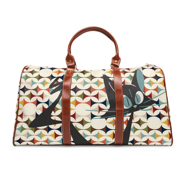 Mid Century Modern Atomic Cat Mid Mod Waterproof Travel Bag