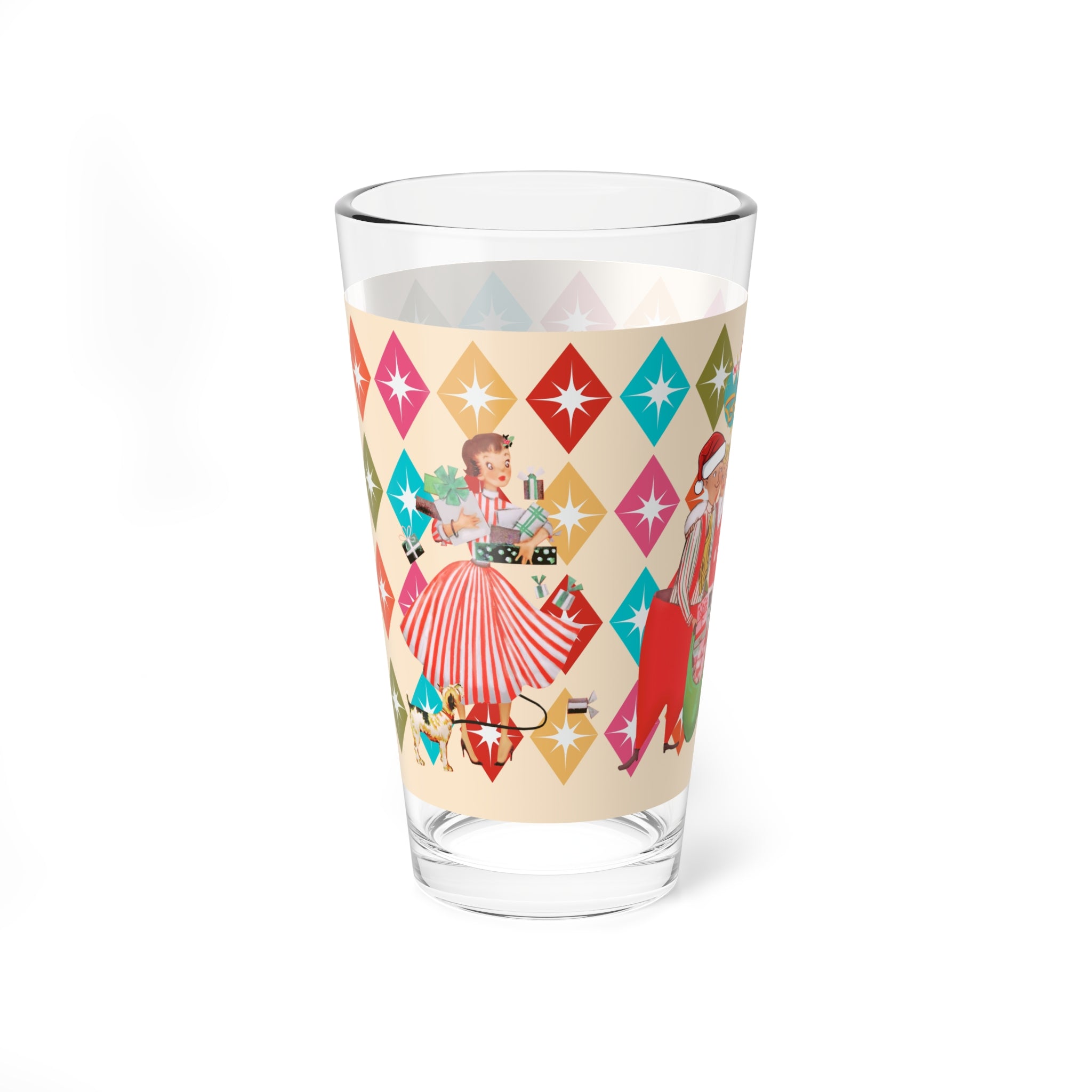 Christmas Mid Century Modern Glass, Holiday Kitsch Drinkware, 50s Atomic Diamond Festive Kitchen Decor, Gift Idea for Holiday Parties - Mid Century Modern Gal