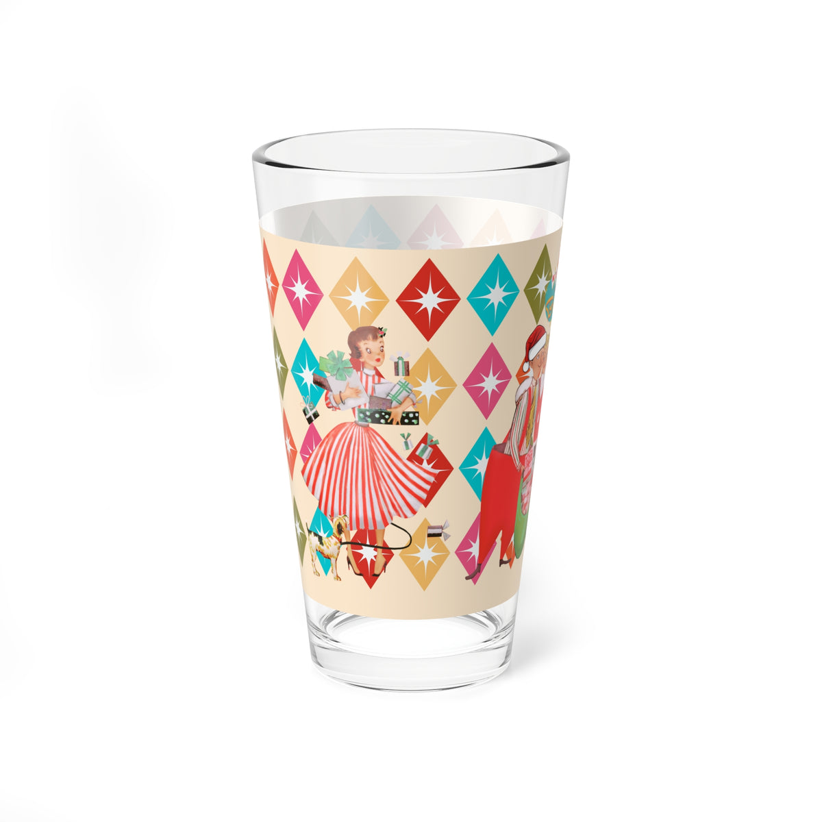 Christmas Mid Century Modern Glass, Holiday Kitsch Drinkware, 50s Atomic Diamond Festive Kitchen Decor, Gift Idea for Holiday Parties - Mid Century Modern Gal
