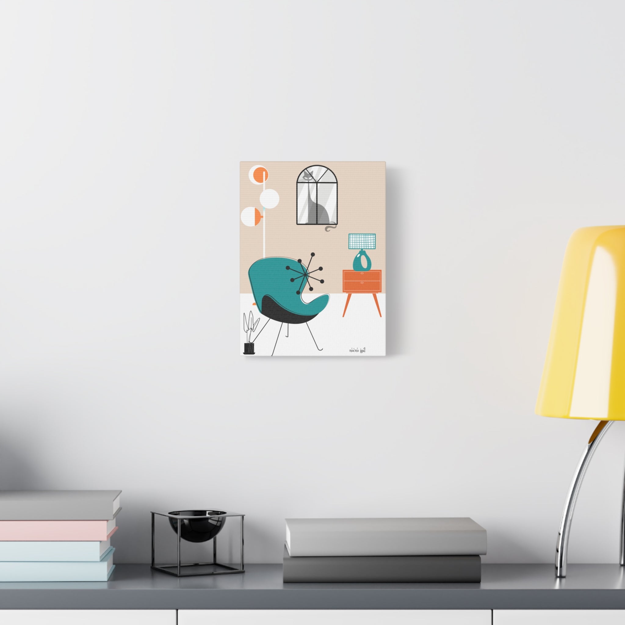 Atomic Cat Wall Art Mid-Century Modern Minimalist Canvas Art Print - Mid Century Modern Gal