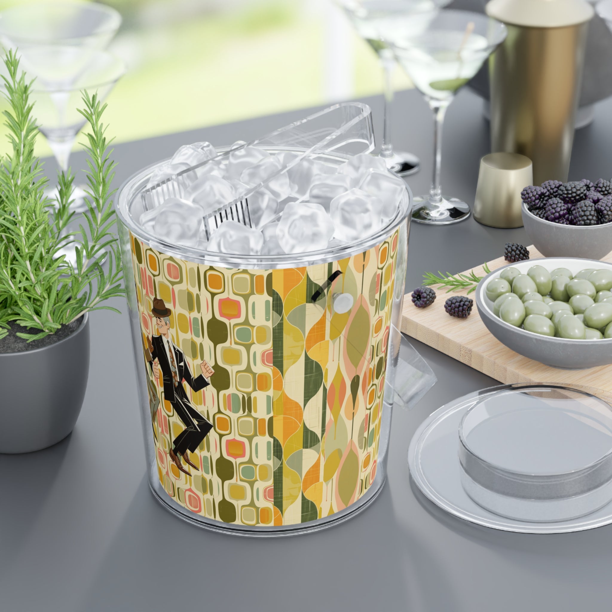 Dapper Dudes, Mid Century Modern Barware Black Male, White Male Dancing Retro Ice Bucket with Tongs - Vintage Cocktail Enthusiast Gift - Mid Century Modern Gal