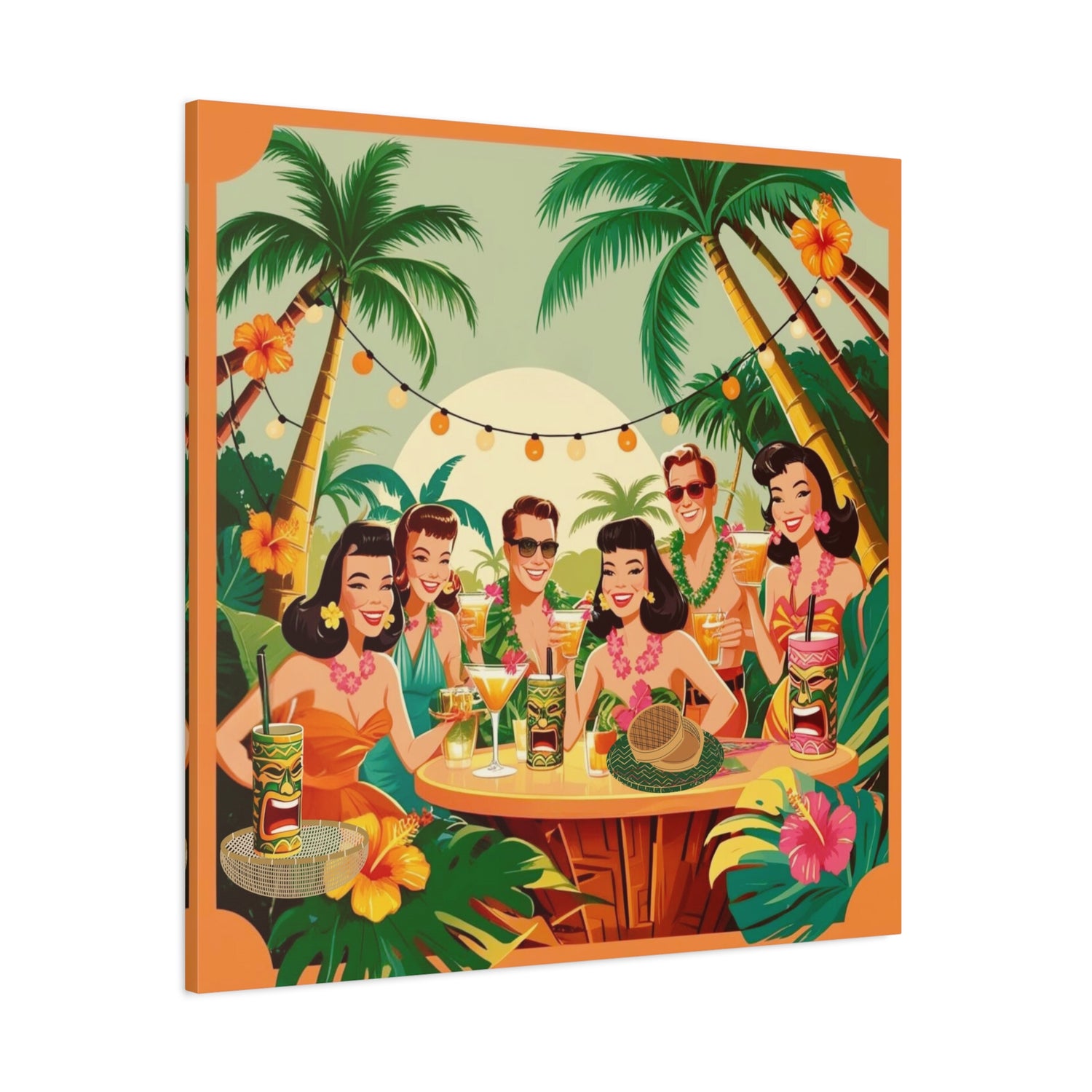 Mid Century Modern Tiki Party Tropical Retro Canvas Art - Vintage Hawaiian Party Decor - Mid Century Modern Gal