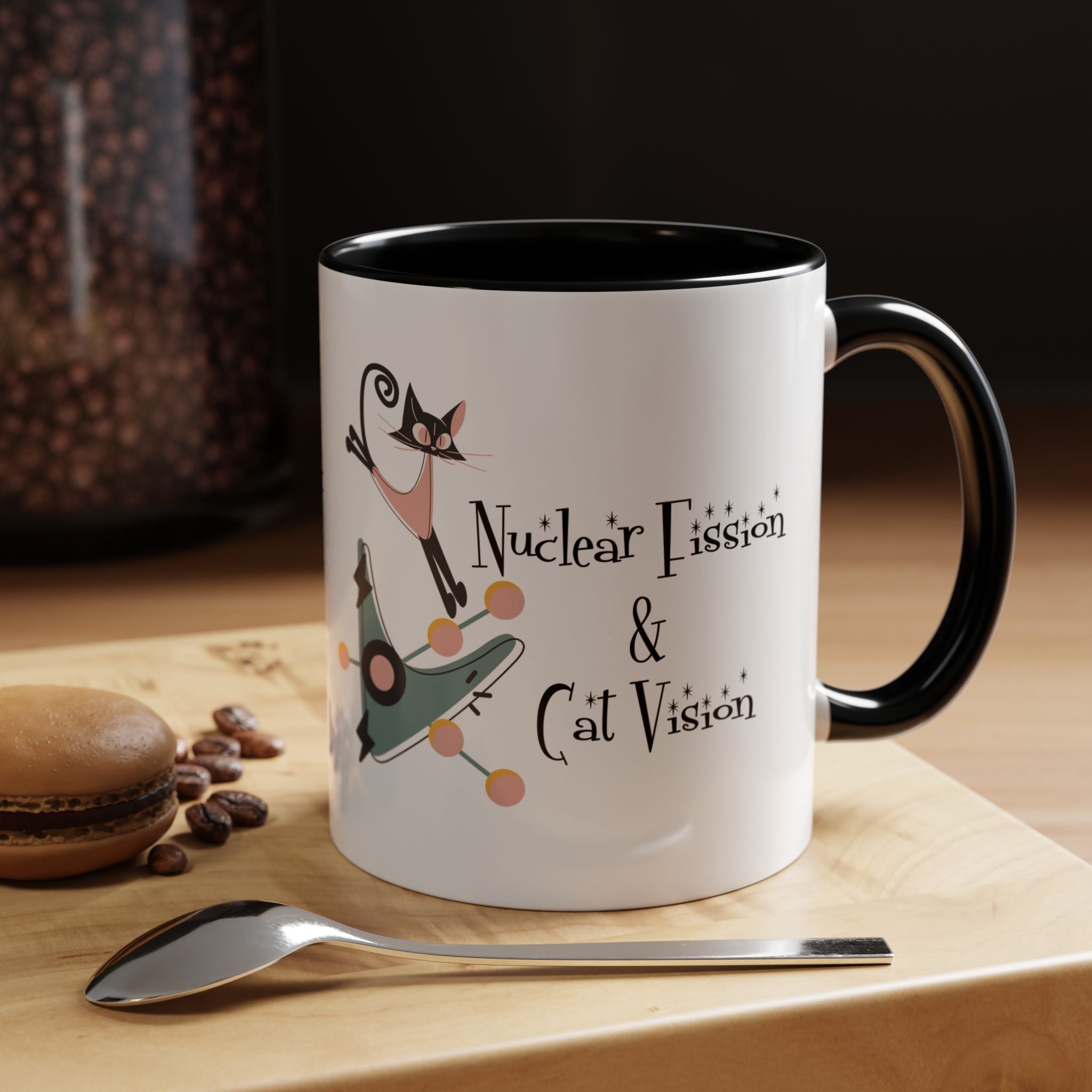 Atomic Cat Coffee Tea Mug, Mid Century Modern Boomerang, Space Age Atomic Drinkware For Cat And Coffee Lovers - Mid Century Modern Gal